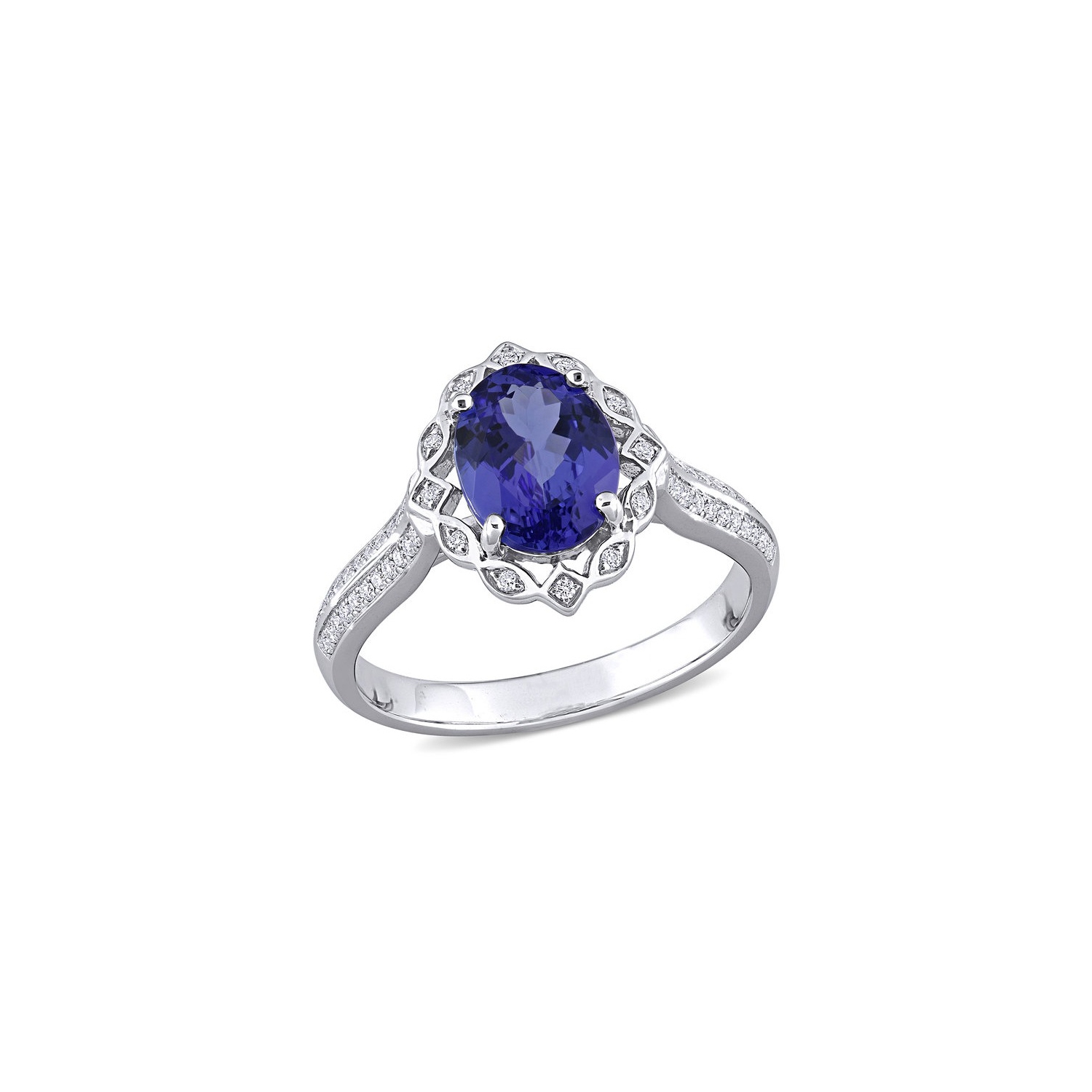 1.79 Carat Tanzanite and Diamond Halo Ring in 14K White Gold