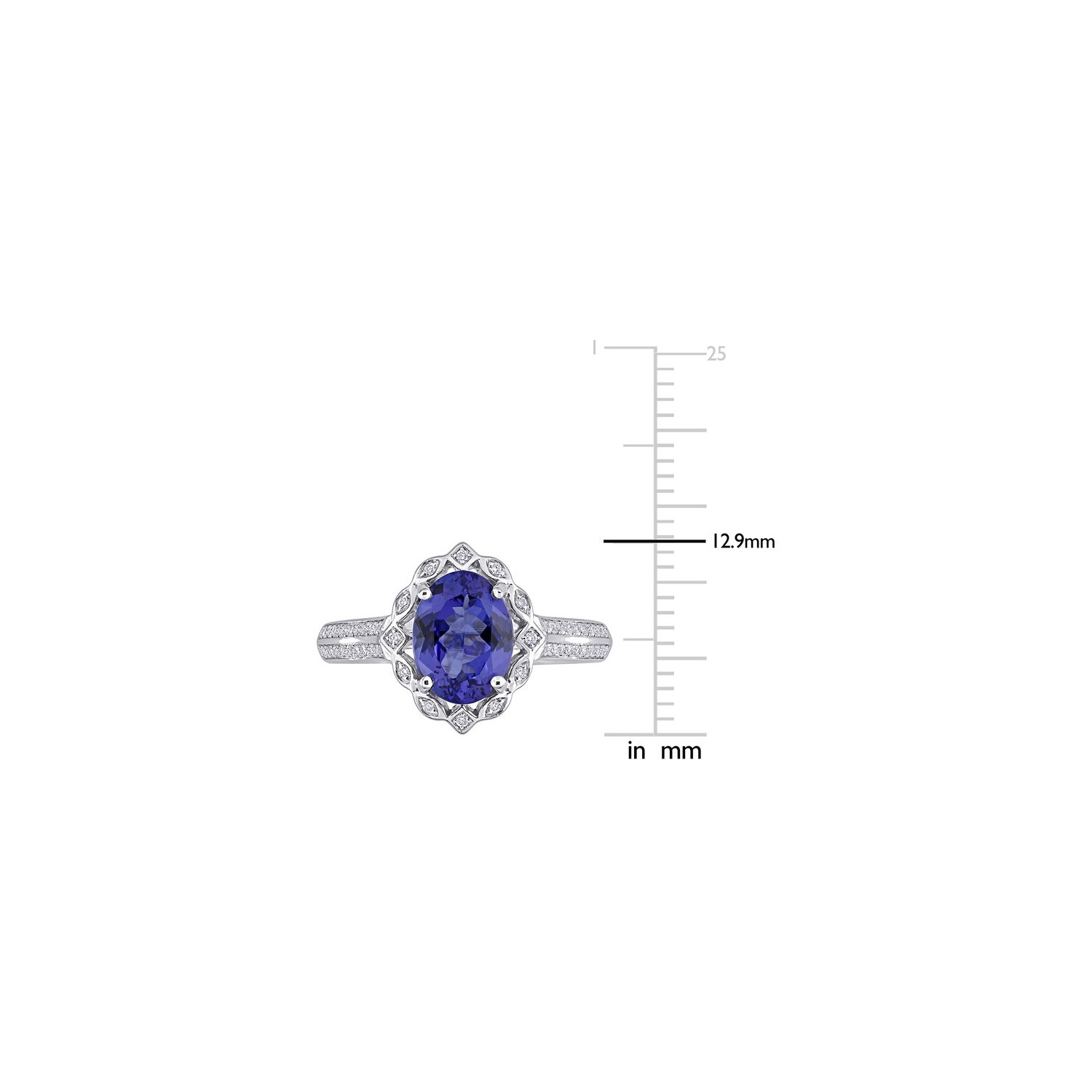 1.79 Carat Tanzanite and Diamond Halo Ring in 14K White Gold