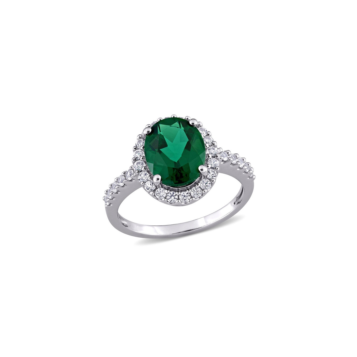 3.30 Carat Lab-Created Emerald Ring in 10K White Gold with White Sapphires
