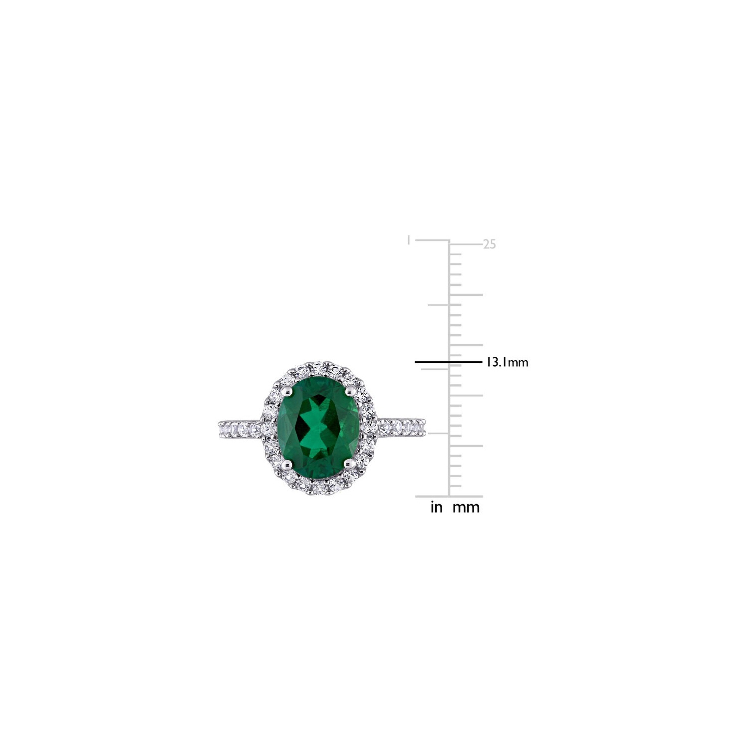 3.30 Carat Lab-Created Emerald Ring in 10K White Gold with White Sapphires
