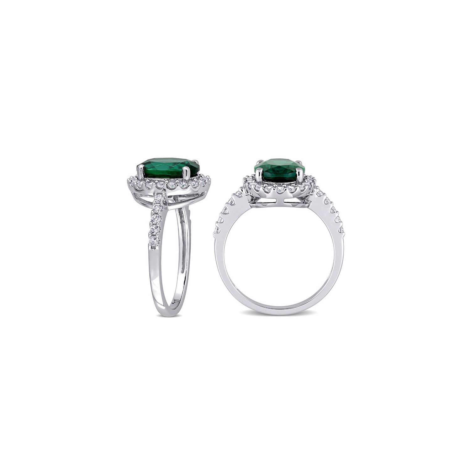 3.30 Carat Lab-Created Emerald Ring in 10K White Gold with White Sapphires