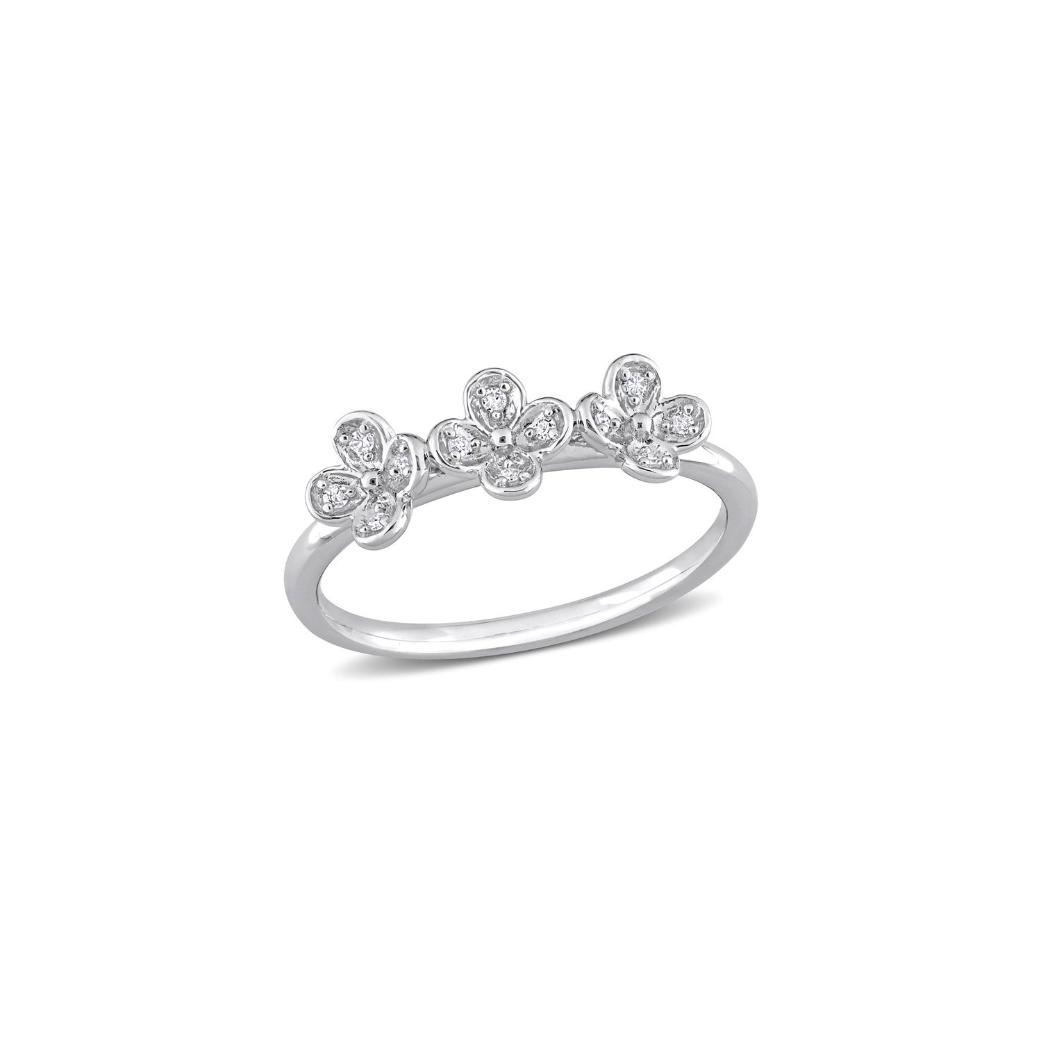 Accent Diamond Floral Ring in Sterling Silver