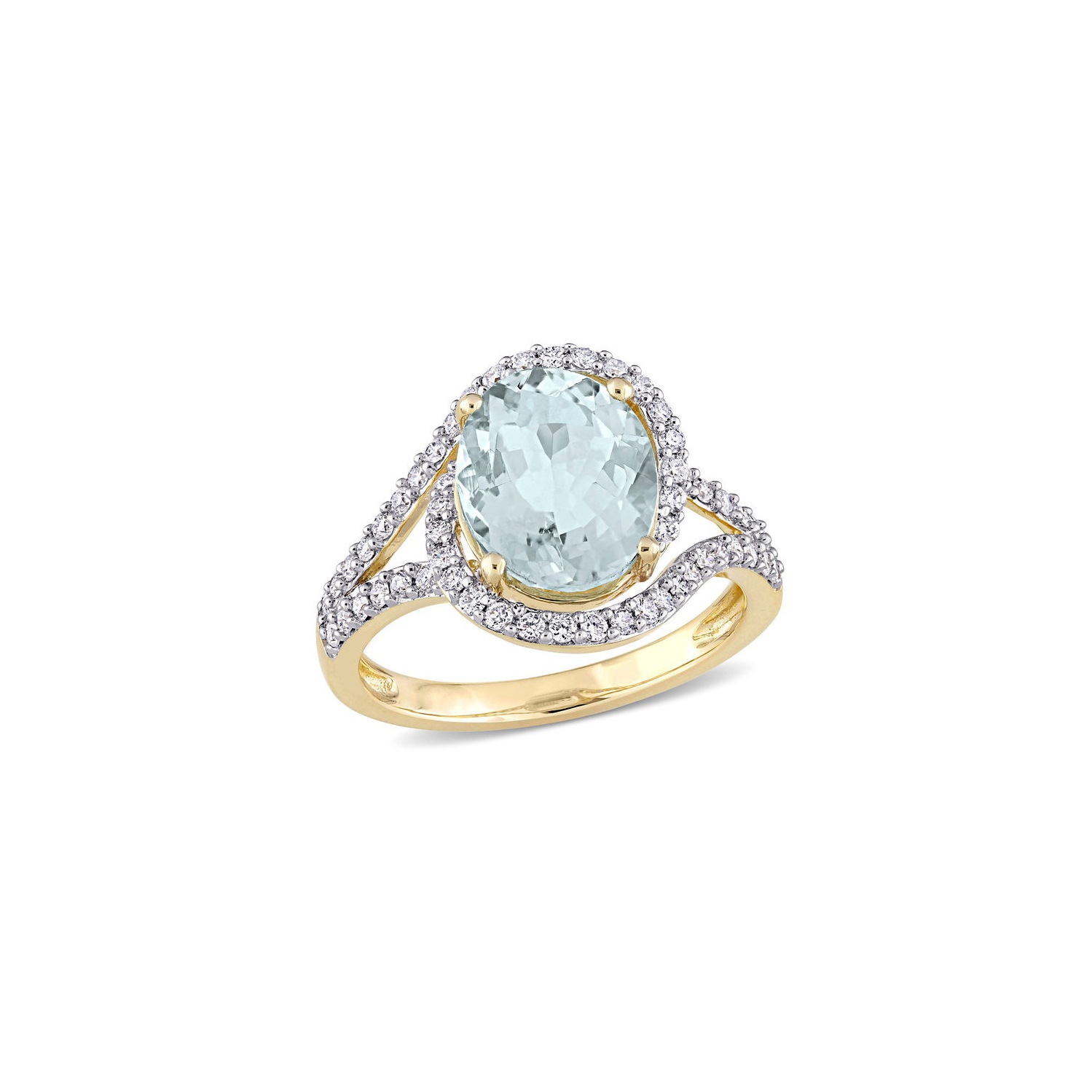 3.20 Carat Oval Aquamarine Ring in 14K Yellow Gold with Diamonds 1/2 Carat (ctw)