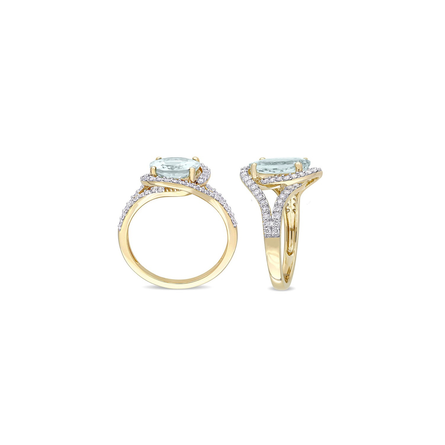 3.20 Carat Oval Aquamarine Ring in 14K Yellow Gold with Diamonds 1/2 Carat (ctw)