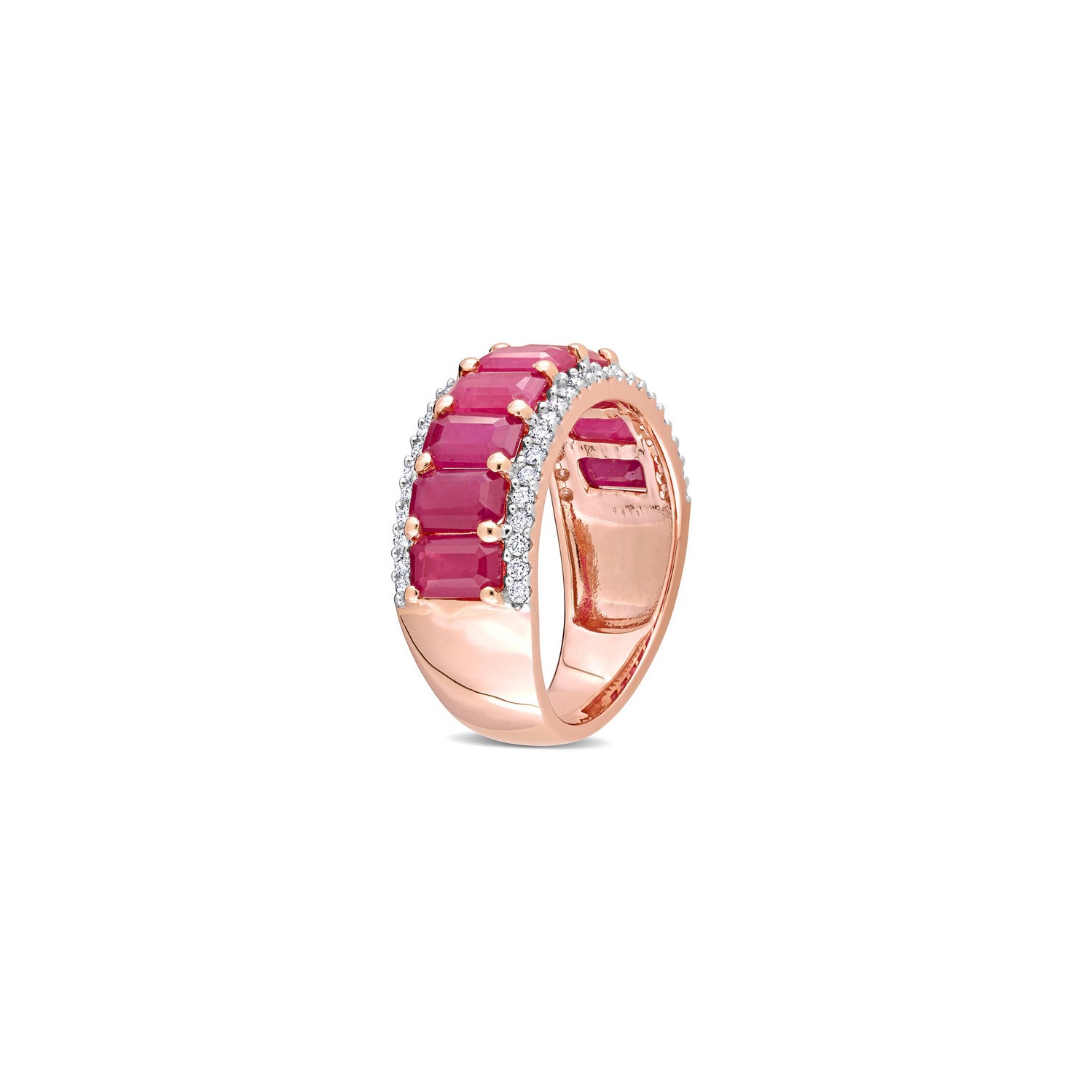 3 1/3 Carat Created Ruby Eternity Band Ring in 14K Rose Gold with Diamonds