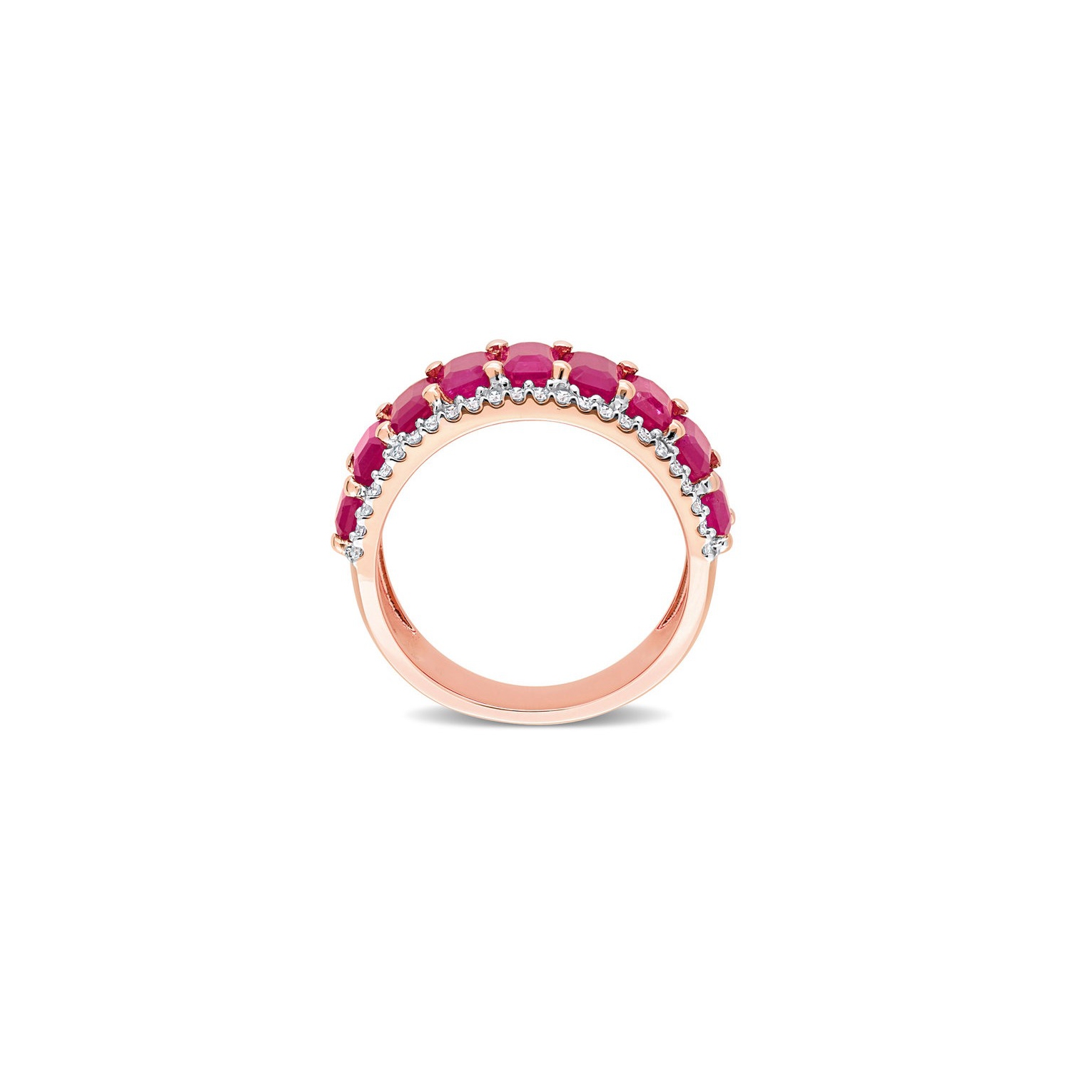 3 1/3 Carat Created Ruby Eternity Band Ring in 14K Rose Gold with Diamonds