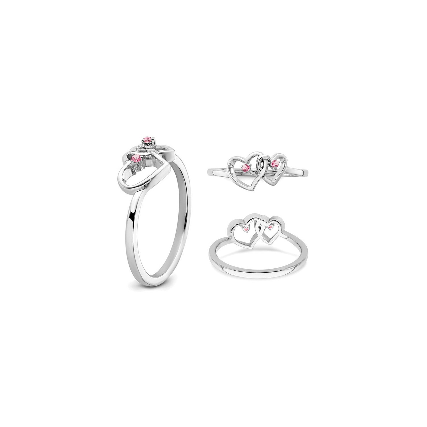 Interlocking Heart Ring in 14K White Gold with Pink Tourmalines