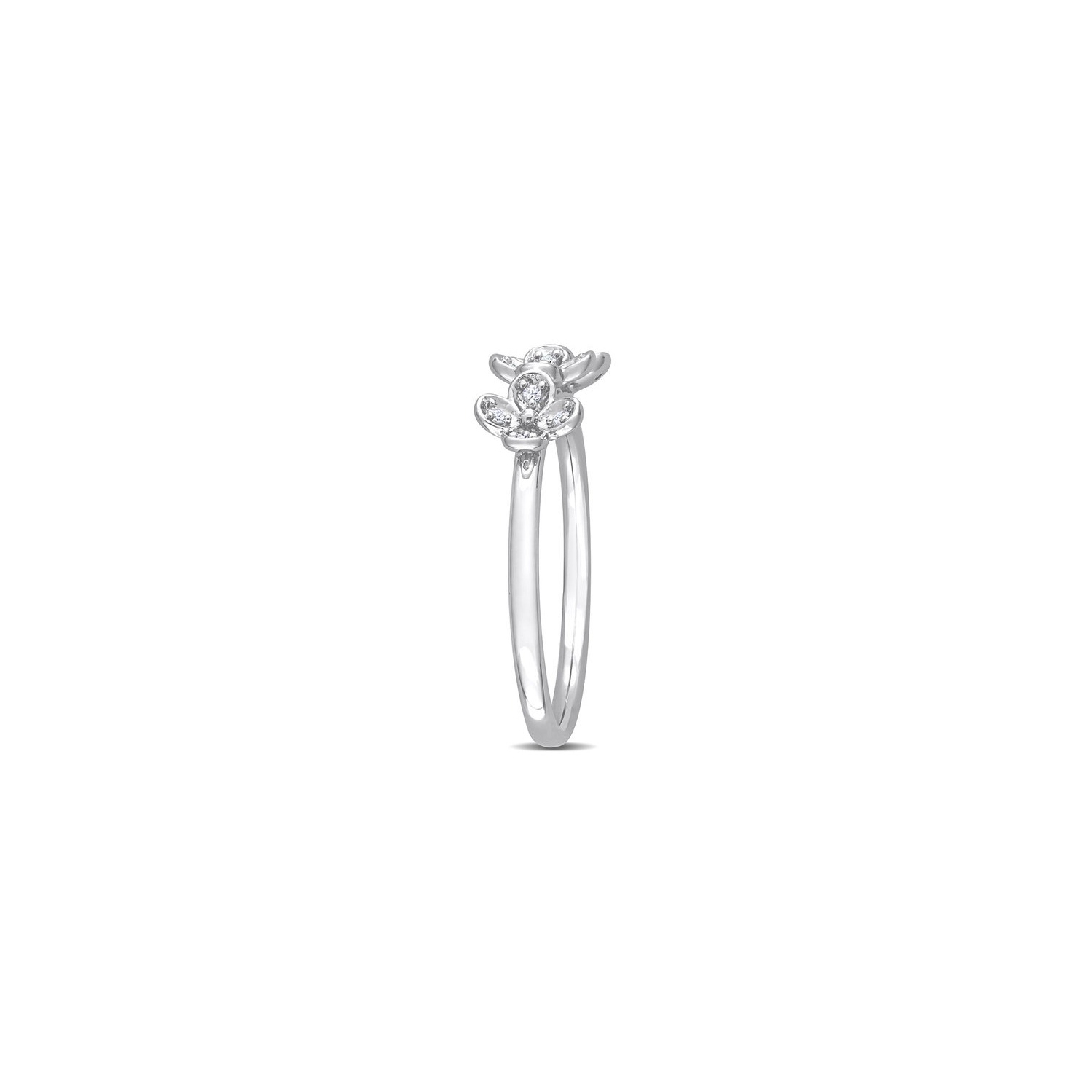 Accent Diamond Floral Ring in Sterling Silver