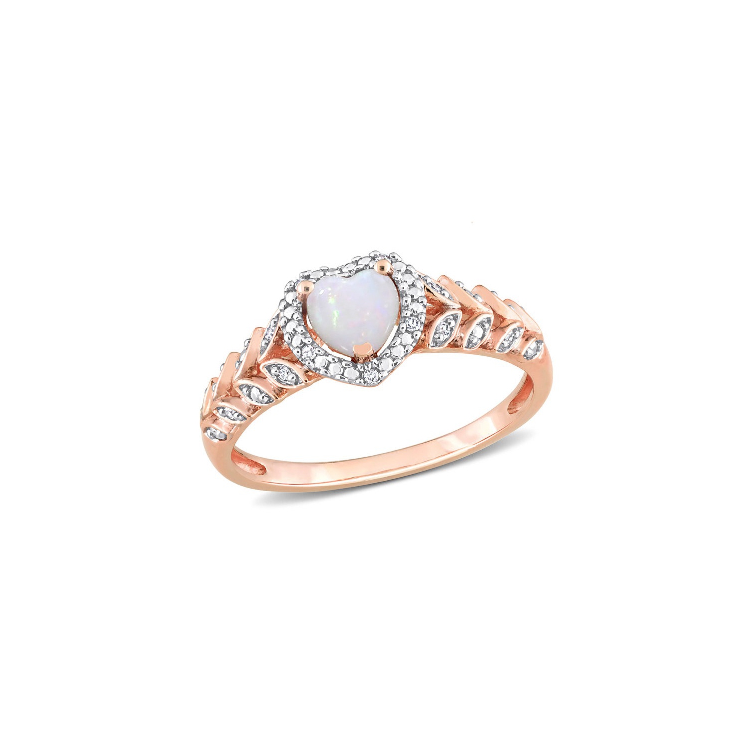 3/10 Carat Opal Heart Ring in 10K Rose Pink Gold