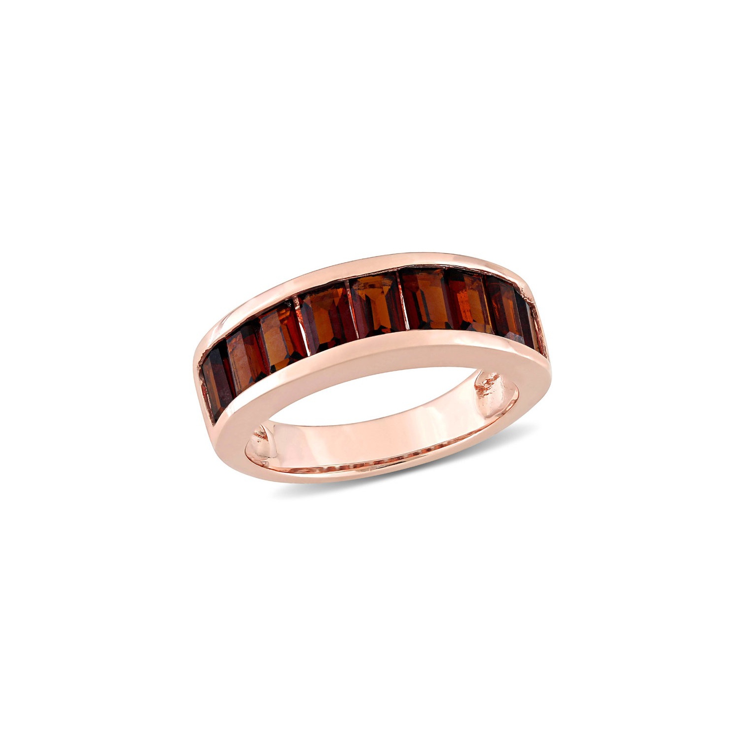 3.33 Carat Baguettte Garnet Band Ring in Rose Plated Silver