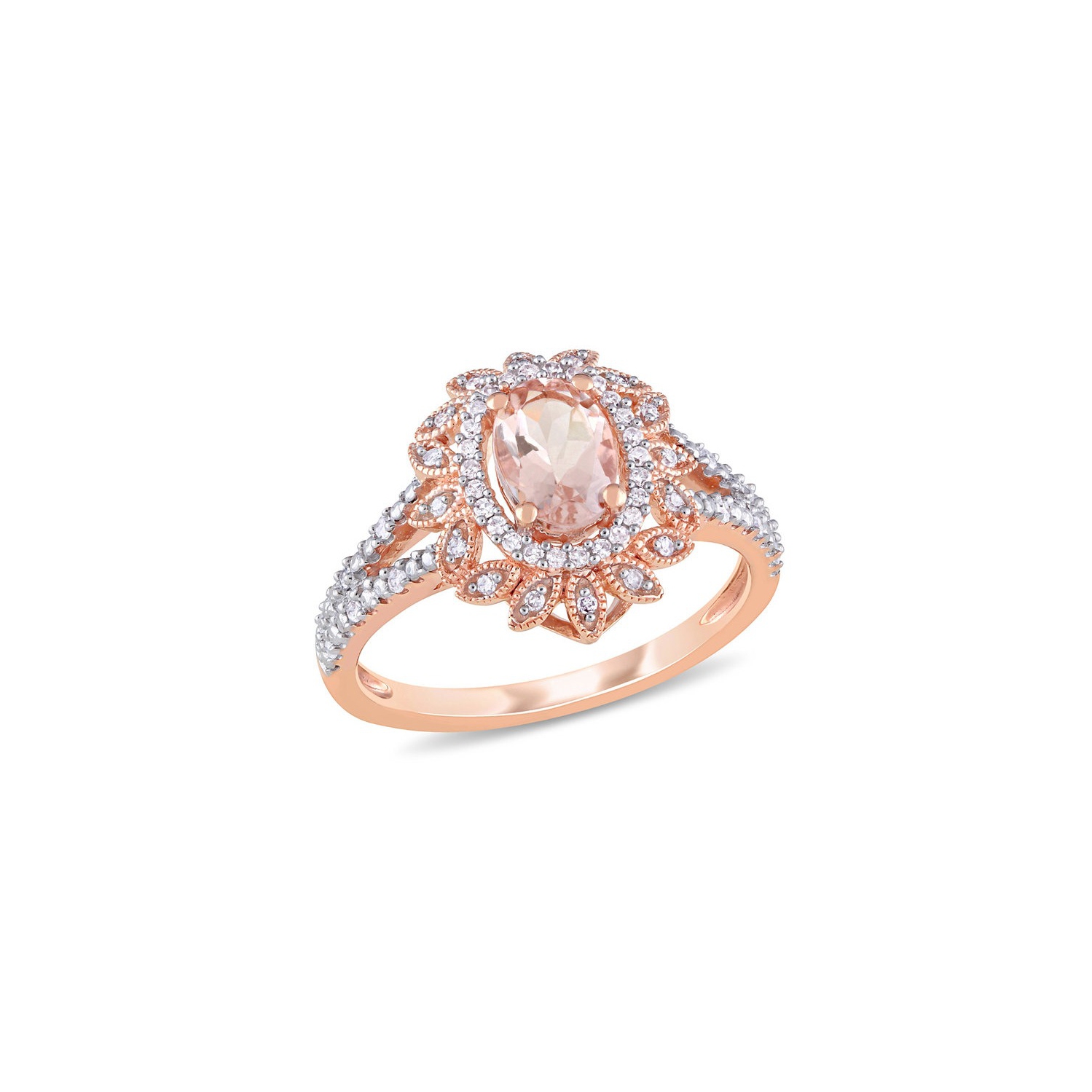 3/4 Carat Morganite Ring in 10K Rose Pink Gold with Diamonds