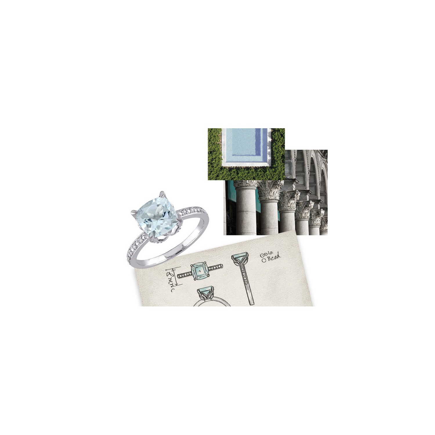 1.75 Carat Aquamarine Cushion-Cut Ring in 10K White Gold with Diamonds