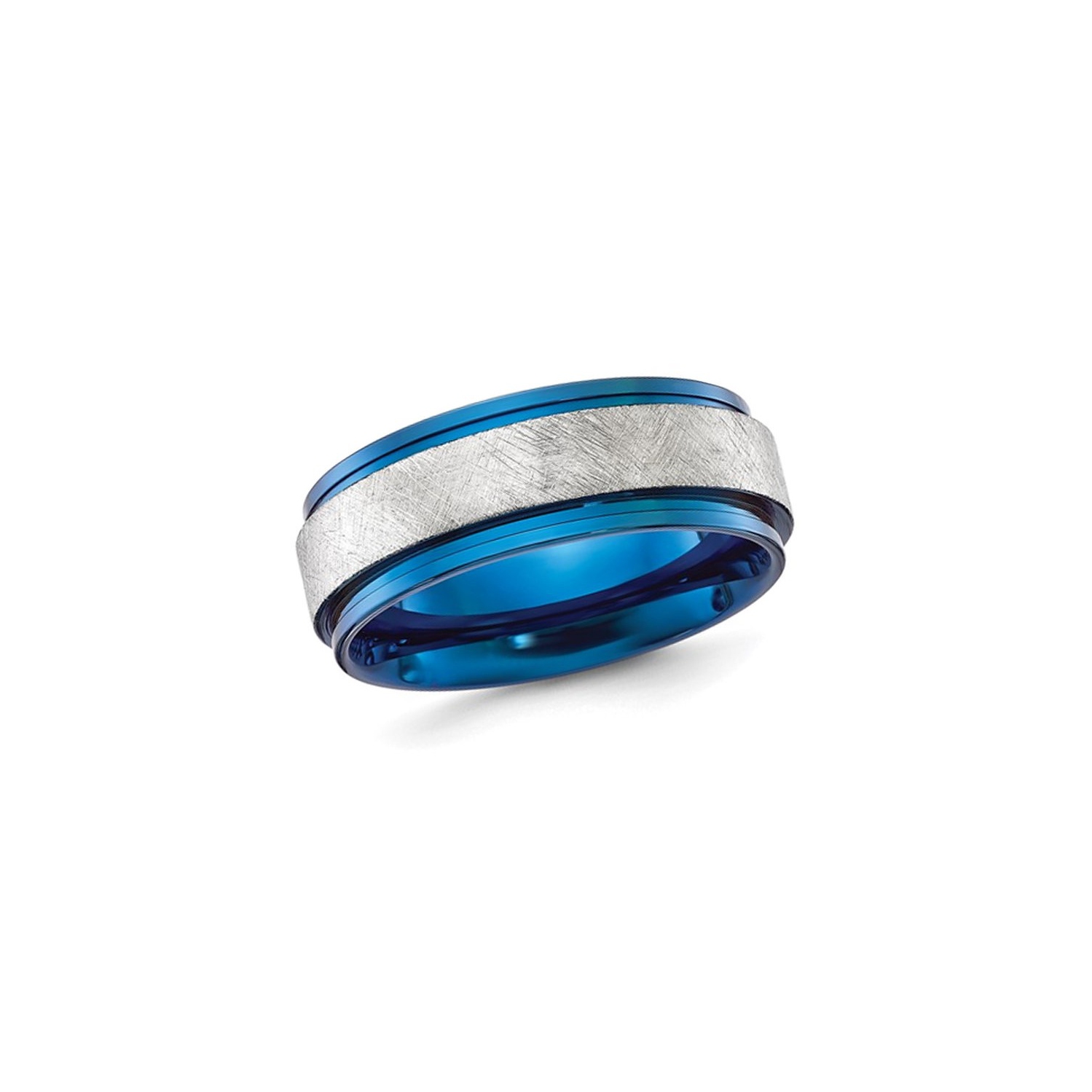 Mens Titanium Brushed Blue Plated Band Ring