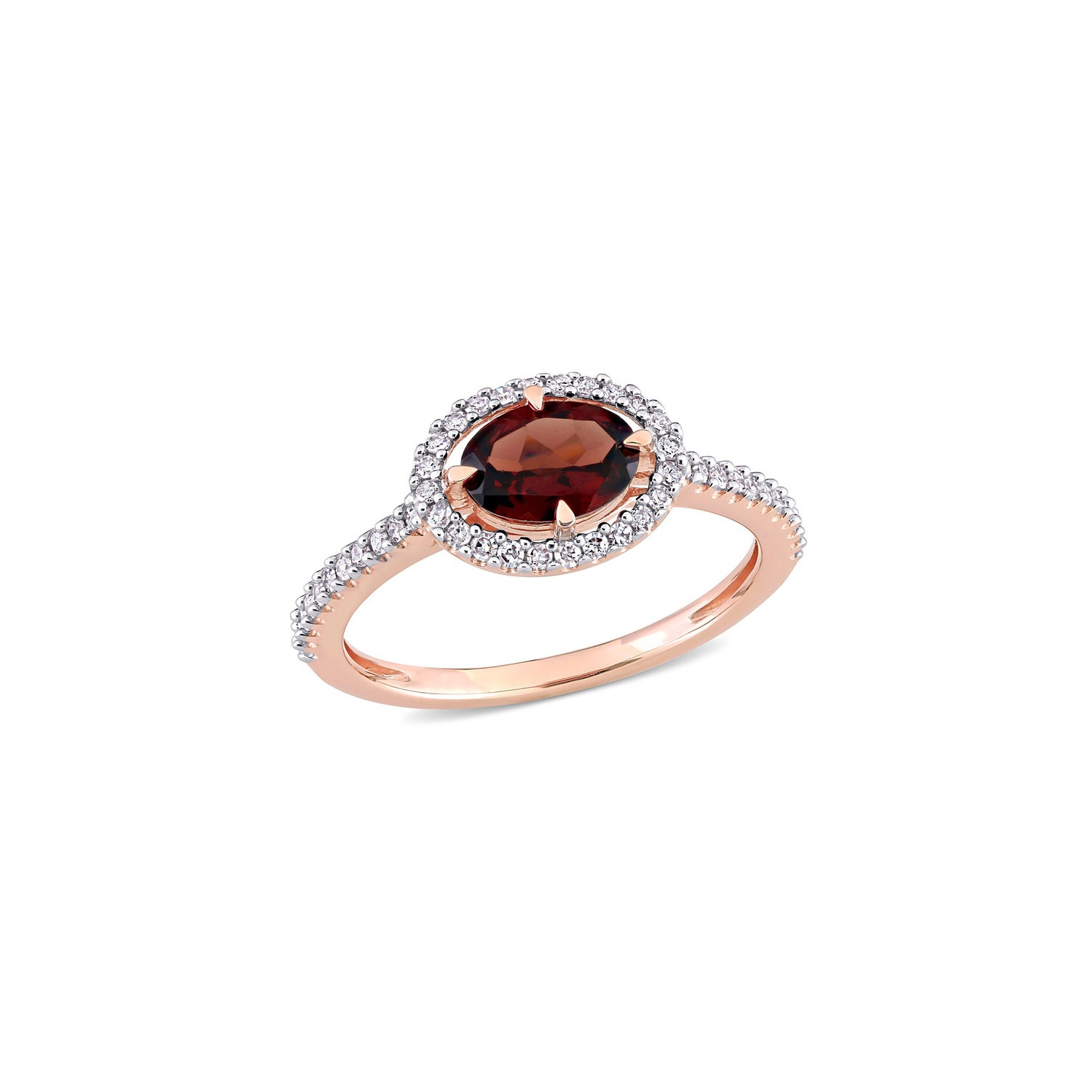 0.95 Carat Oval Garnet Ring in 10K Rose Pink Gold with Diamonds