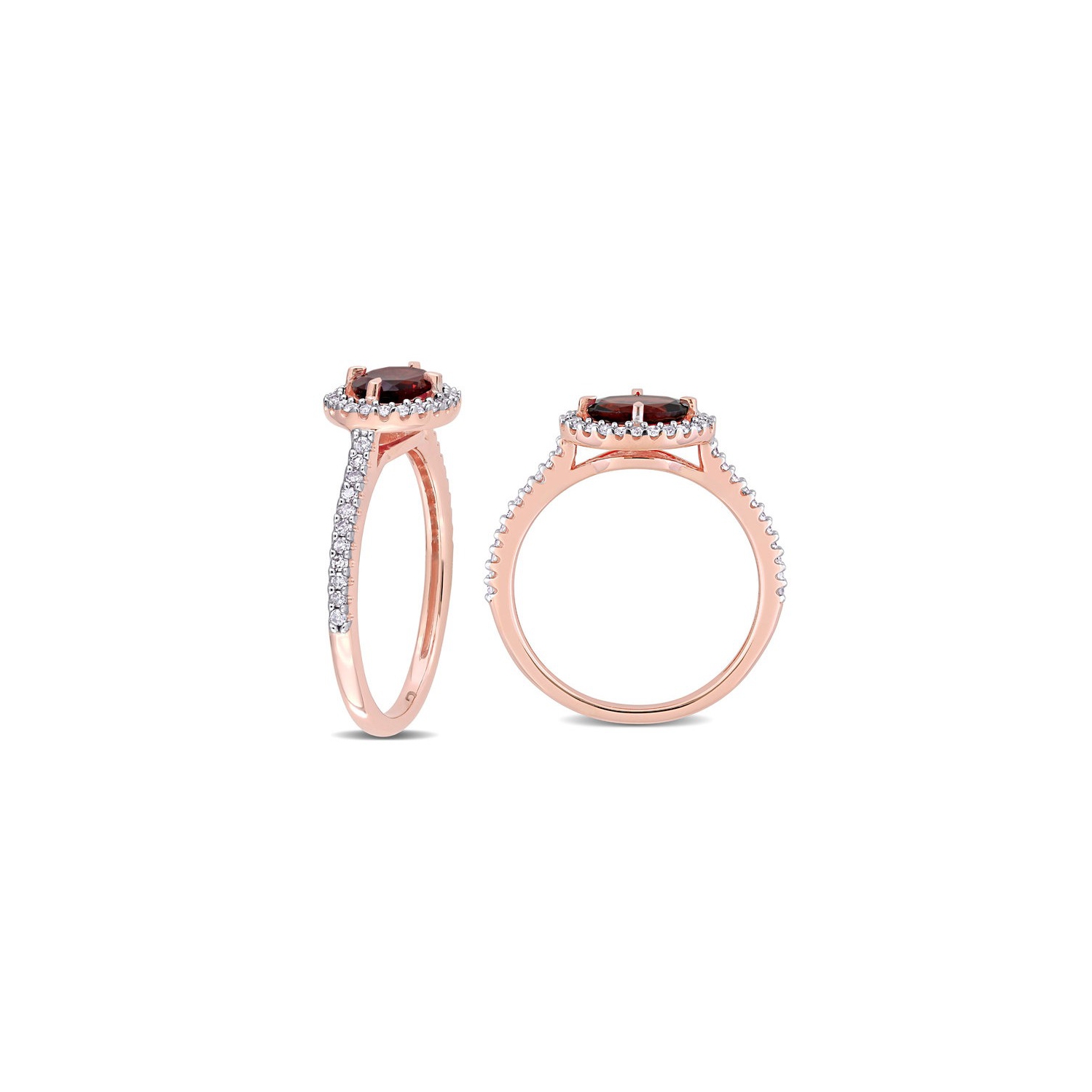 0.95 Carat Oval Garnet Ring in 10K Rose Pink Gold with Diamonds