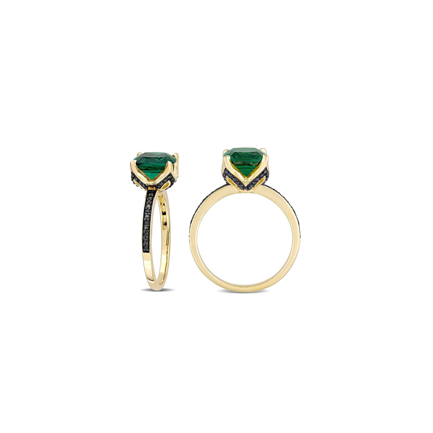 1.60 Carat Lab-Created Emerald Ring in 10K Yellow Gold with Black Diamonds