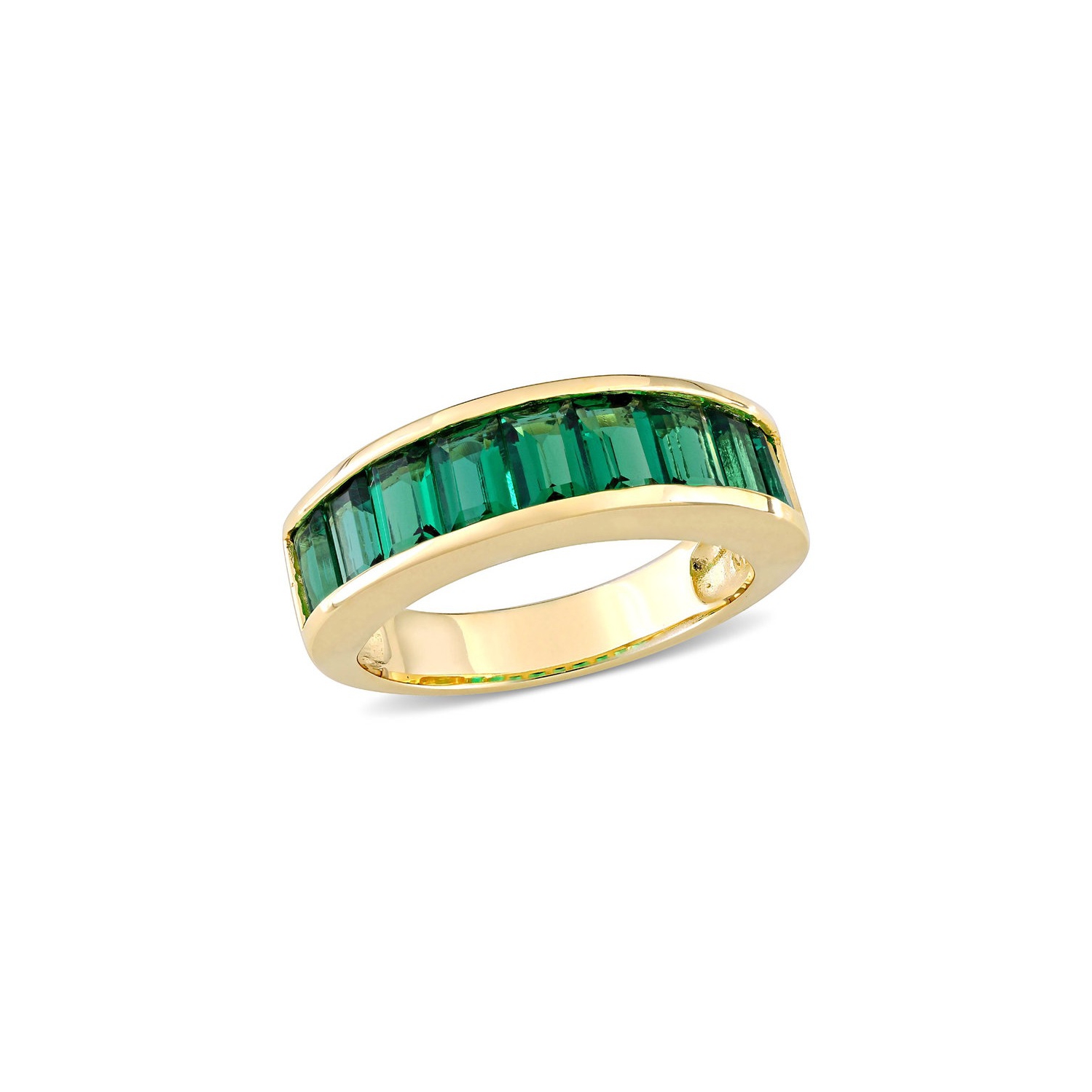 2.70 Carat Lab-Created Baguette Emerald Ring Band in Yellow Plated Sterling Silver