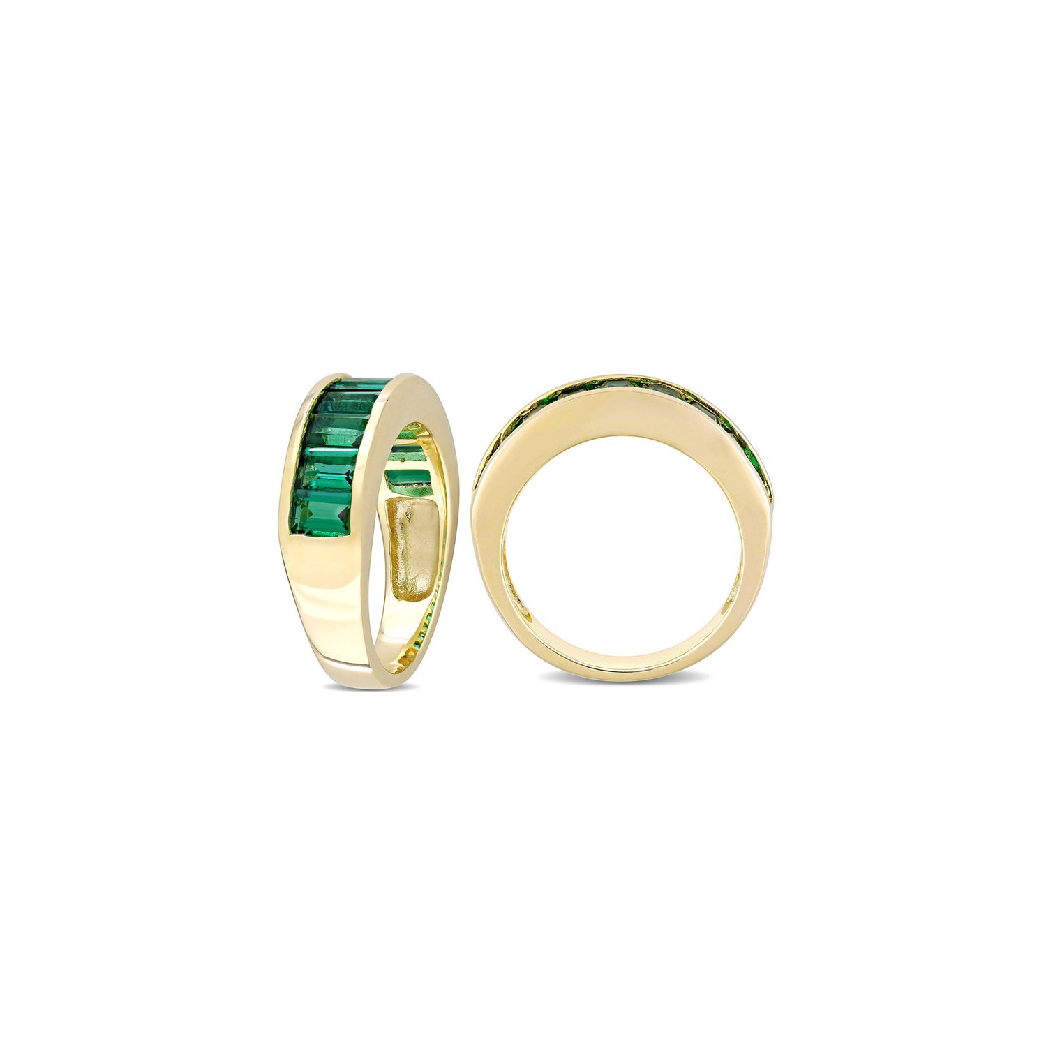 2.70 Carat Lab-Created Baguette Emerald Ring Band in Yellow Plated Sterling Silver