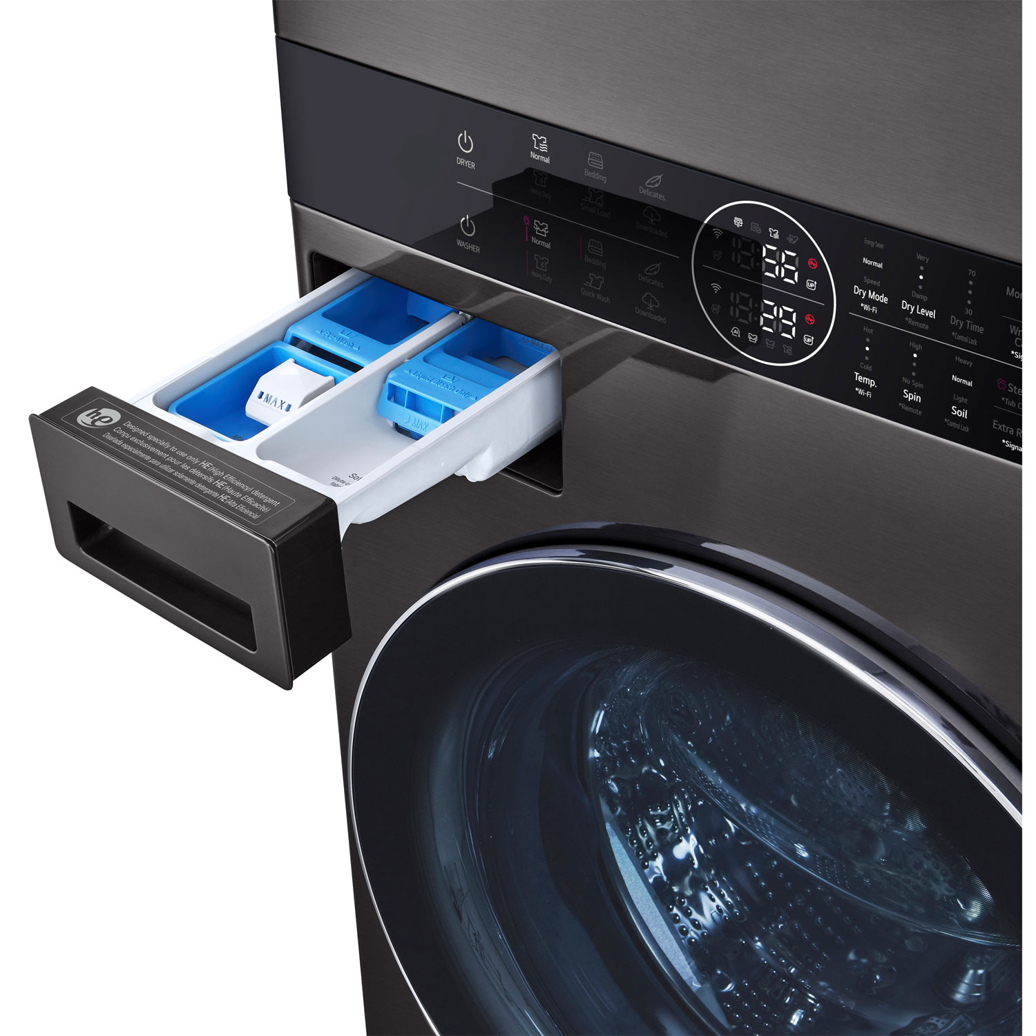 Duo WashTower avec laveuse électrique 5 pi³ et sécheuse de 7,8 pi³ HeatPump de LG - Acier noir