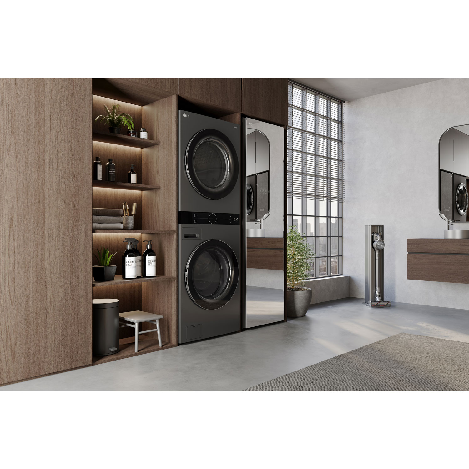 Duo WashTower avec laveuse électrique 5 pi³ et sécheuse de 7,8 pi³ HeatPump de LG - Acier noir