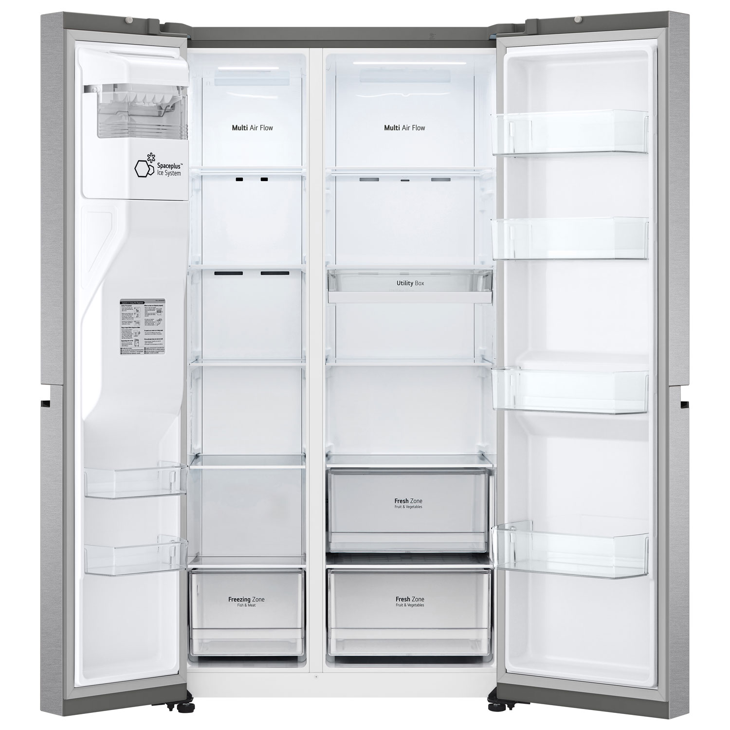 Réfrigérateur à congélateur juxtaposé 22,5 pi³ 36 po avec distributeur d'eau et de glaçons de LG - Sorbet métal