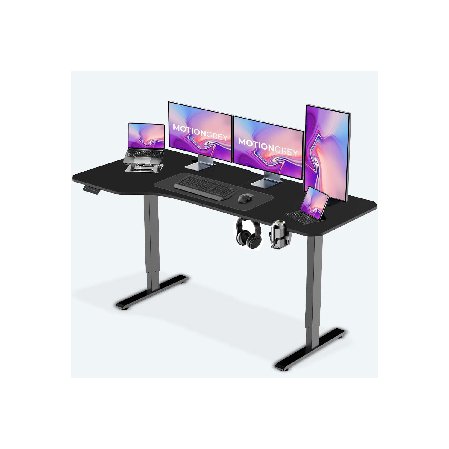 MotionGrey - Height Adjustable L Shaped Standing Desk, 160x60cm, Corner Desk, L Shape Desk, Computer Electric Sit Stand Desk Stand - Motorized Frame - Left Table Top (Black, 63x24)