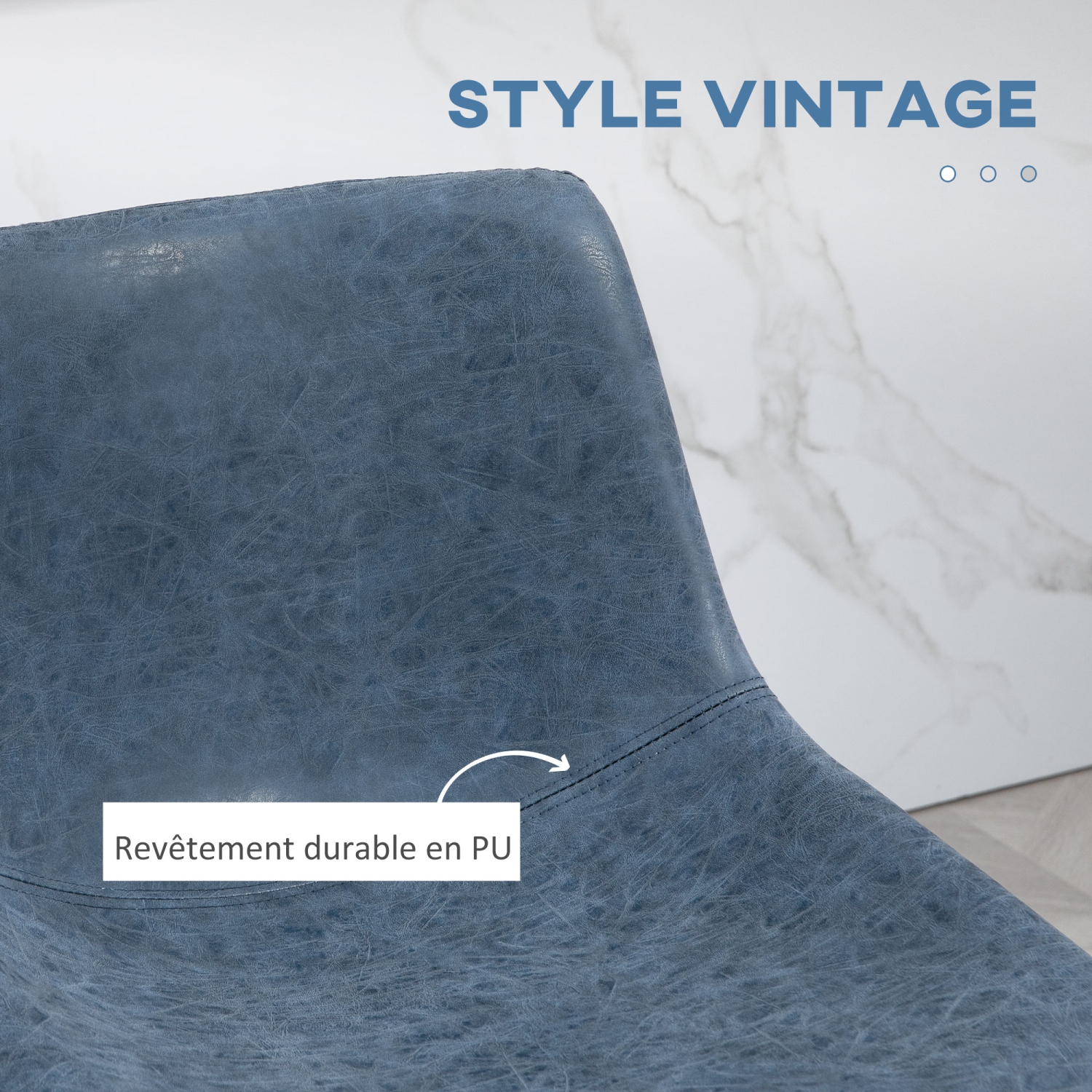 HOMCOM Counter Height Bar Stools Set of 2, Vintage PU Leather Bar Chairs, Kitchen Stools with Footrest for Home Bar, Dark Blue