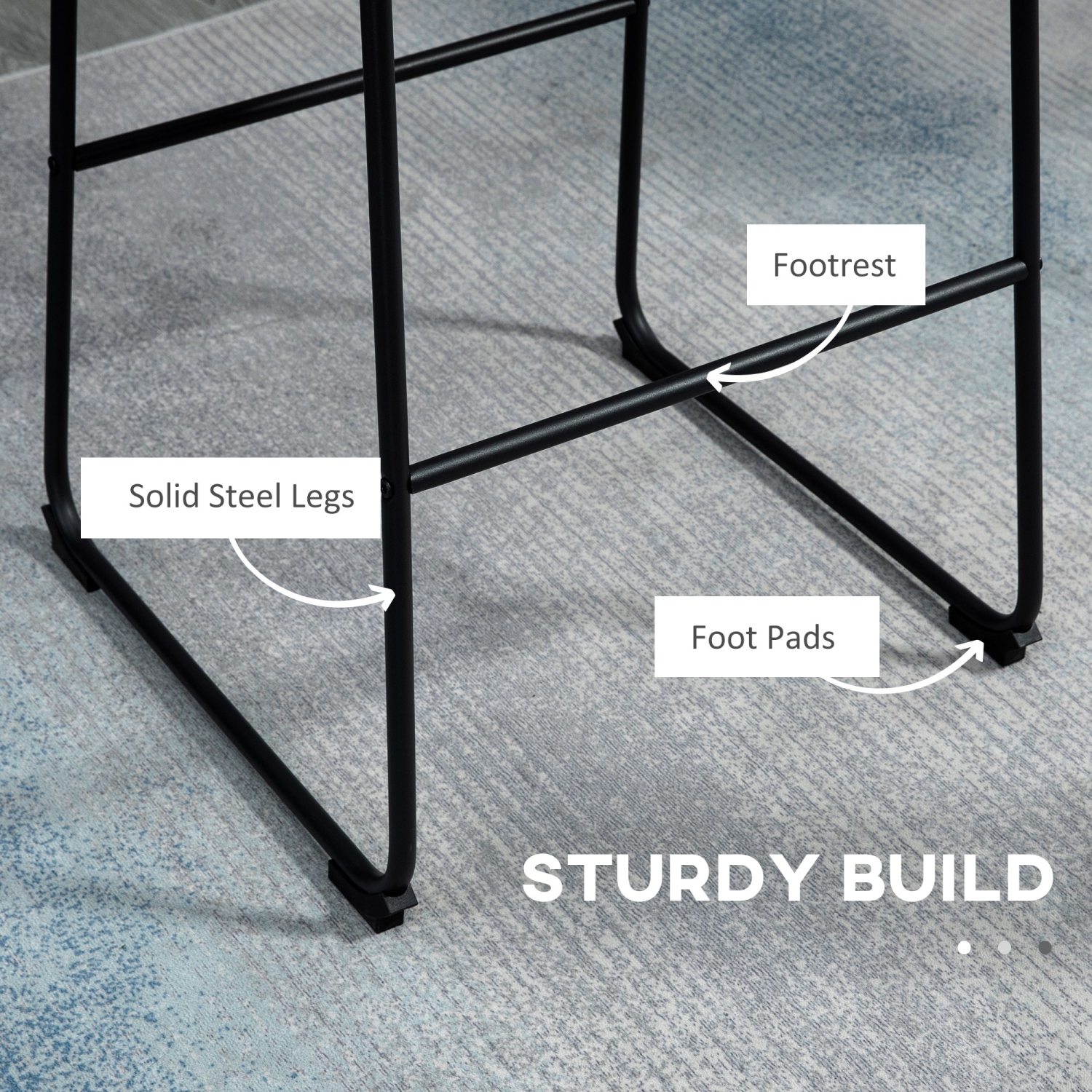 HOMCOM Counter Height Bar Stools Set of 2, Vintage PU Leather Bar Chairs, Kitchen Stools with Footrest for Home Bar, Dark Blue