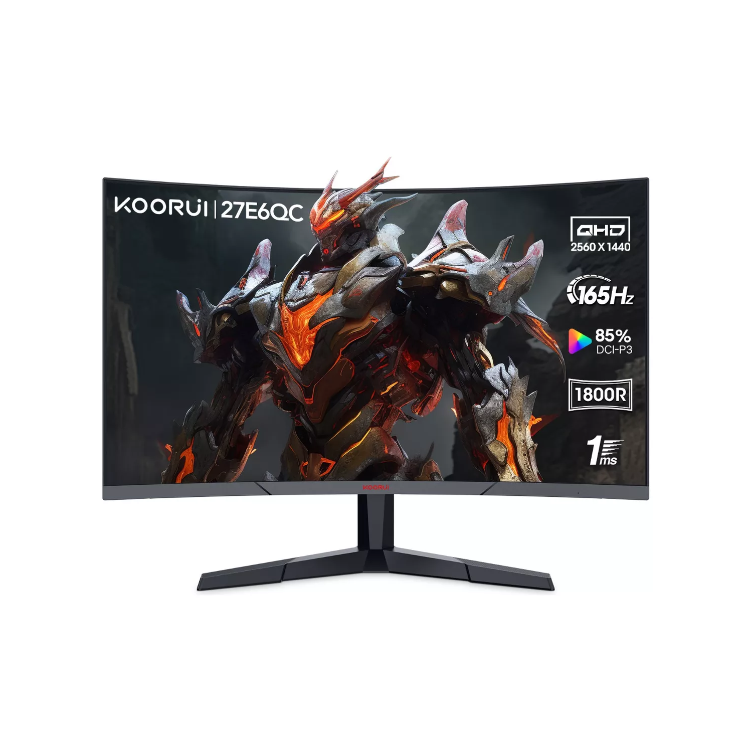 KOORUI 27 inch 2K QHD Curved Gaming Monitor,144Hz 1ms Adpitive-sync,100% sRGB 1440p Desktop Computer Monitor for Gaming, HDMI & Display Ports, 27E6QC