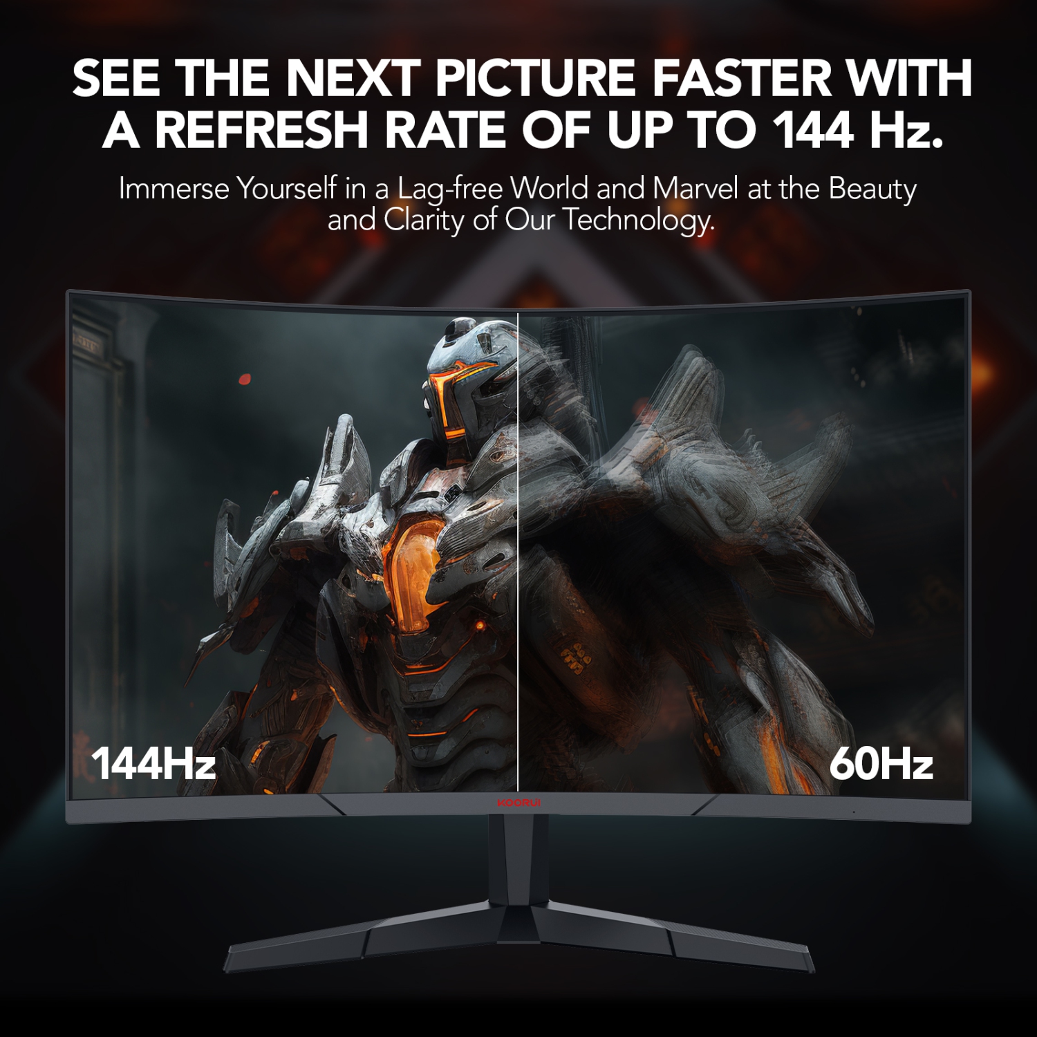 KOORUI 27 inch 2K QHD Curved Gaming Monitor,144Hz 1ms Adpitive