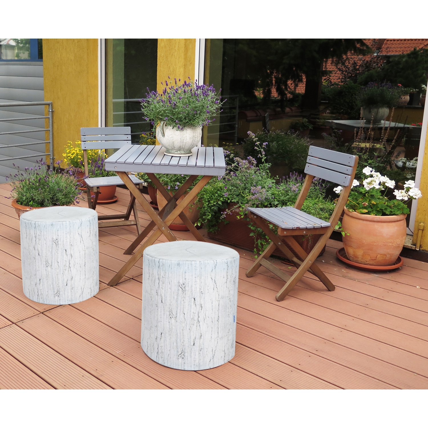 Delsit Pouf and Footstool Ottoman - Waterproof Round Stool for Indoor and Outdoor Use, Room Decor & Furniture with Removable Cover, Made in Europe