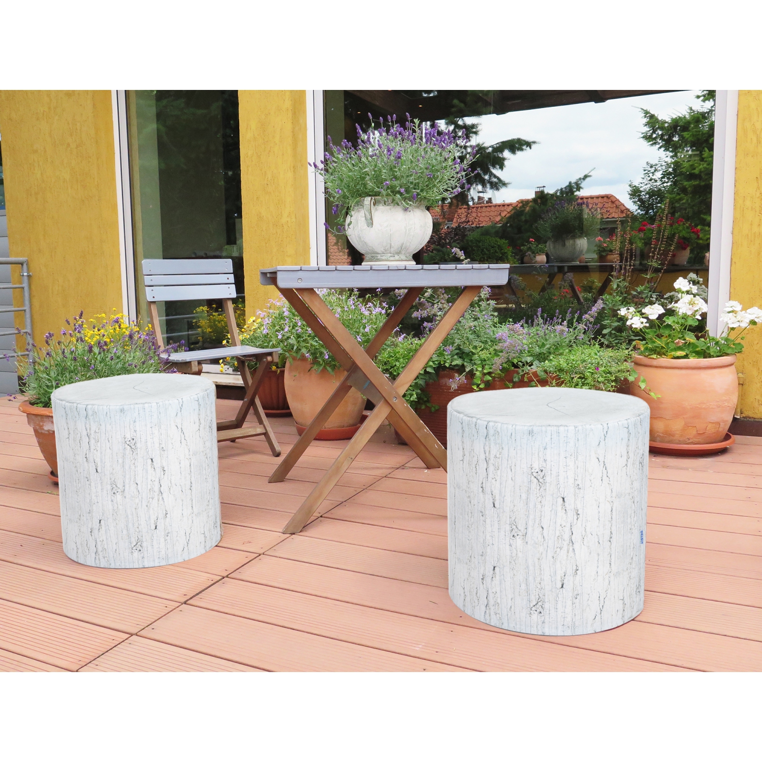 Delsit Pouf and Footstool Ottoman - Waterproof Round Stool for Indoor and Outdoor Use, Room Decor & Furniture with Removable Cover, Made in Europe