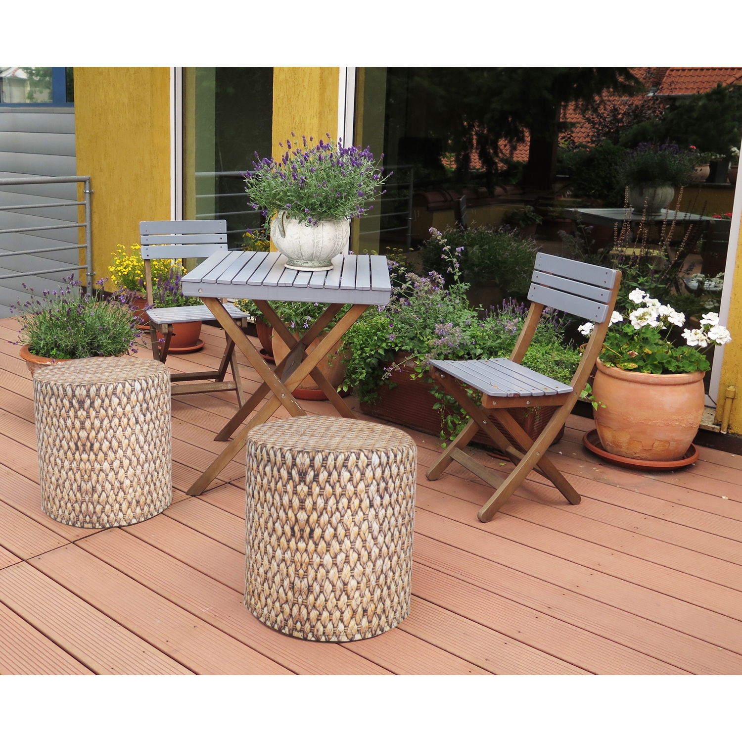 Delsit Pouf and Footstool Ottoman - Waterproof Round Stool for Indoor and Outdoor Use, Room Decor & Furniture with Removable Cover, Made in Europe