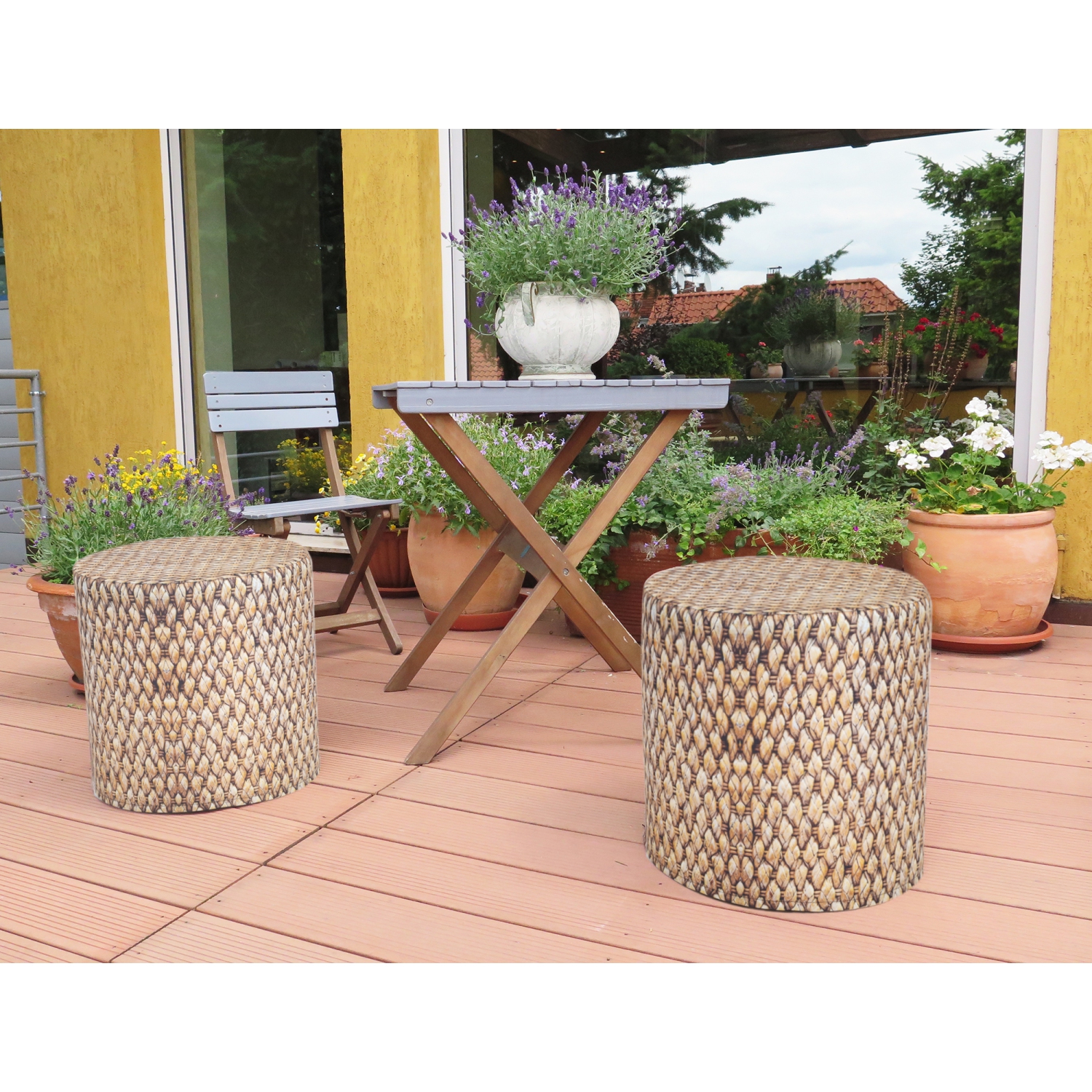 Delsit Pouf and Footstool Ottoman - Waterproof Round Stool for Indoor and Outdoor Use, Room Decor & Furniture with Removable Cover, Made in Europe