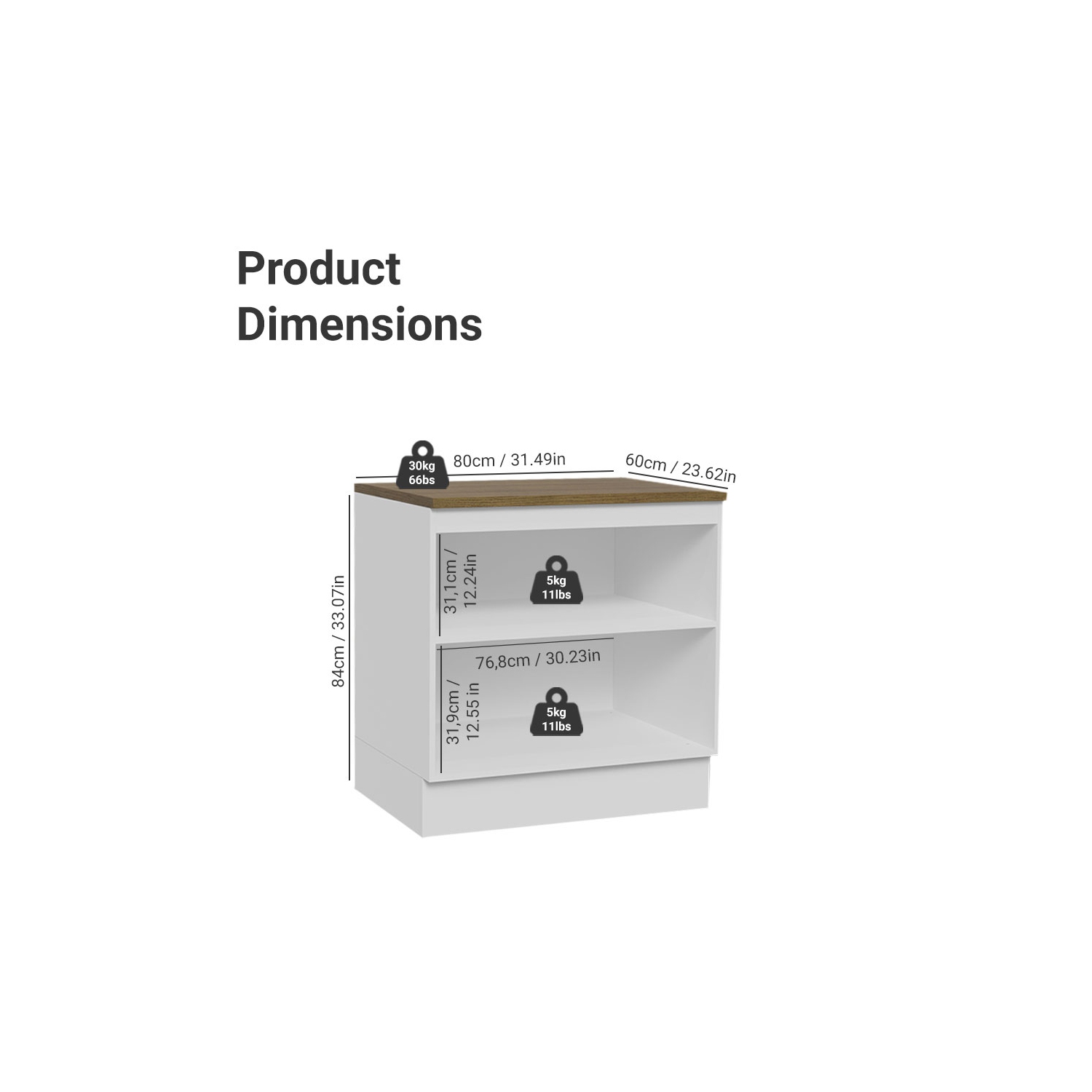 Madesa Hazel Kitchen Base Storage Cabinet with 2 Doors and Shelves 31 Inch Organization Unit for Pantry - White