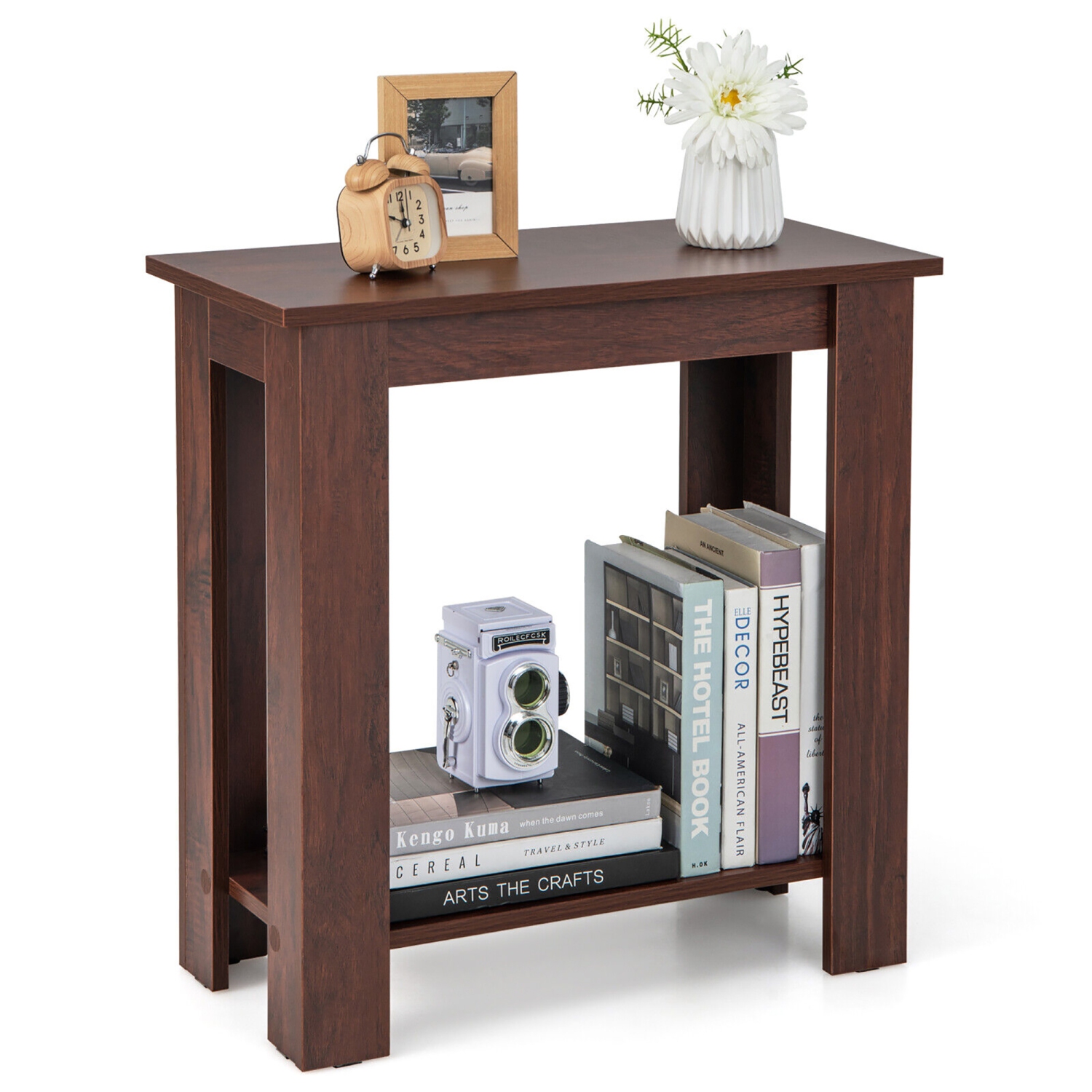 Gymax 2-Tier End Table Modern Sofa Bedside Table Compact Nightstand w/ Storage Shelf