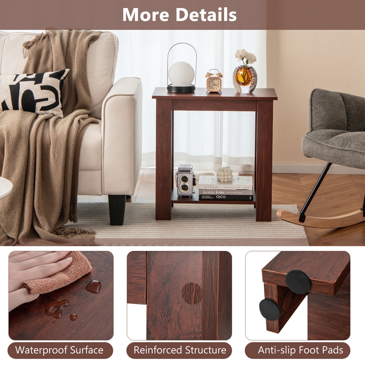 Gymax 2-Tier End Table Modern Sofa Bedside Table Compact Nightstand w/ Storage Shelf