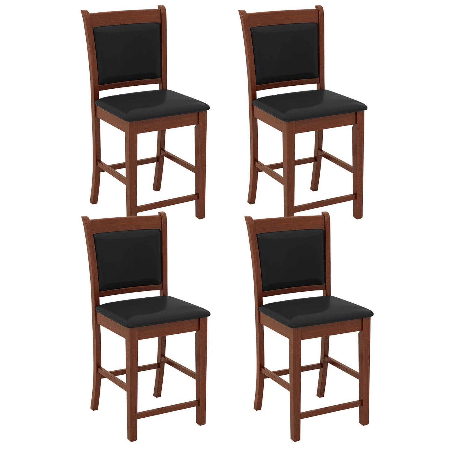 Gymax Upholstered Counter Stool Set of 4 w/ Solid Rubber Wood Frame Ergonomic Backrest