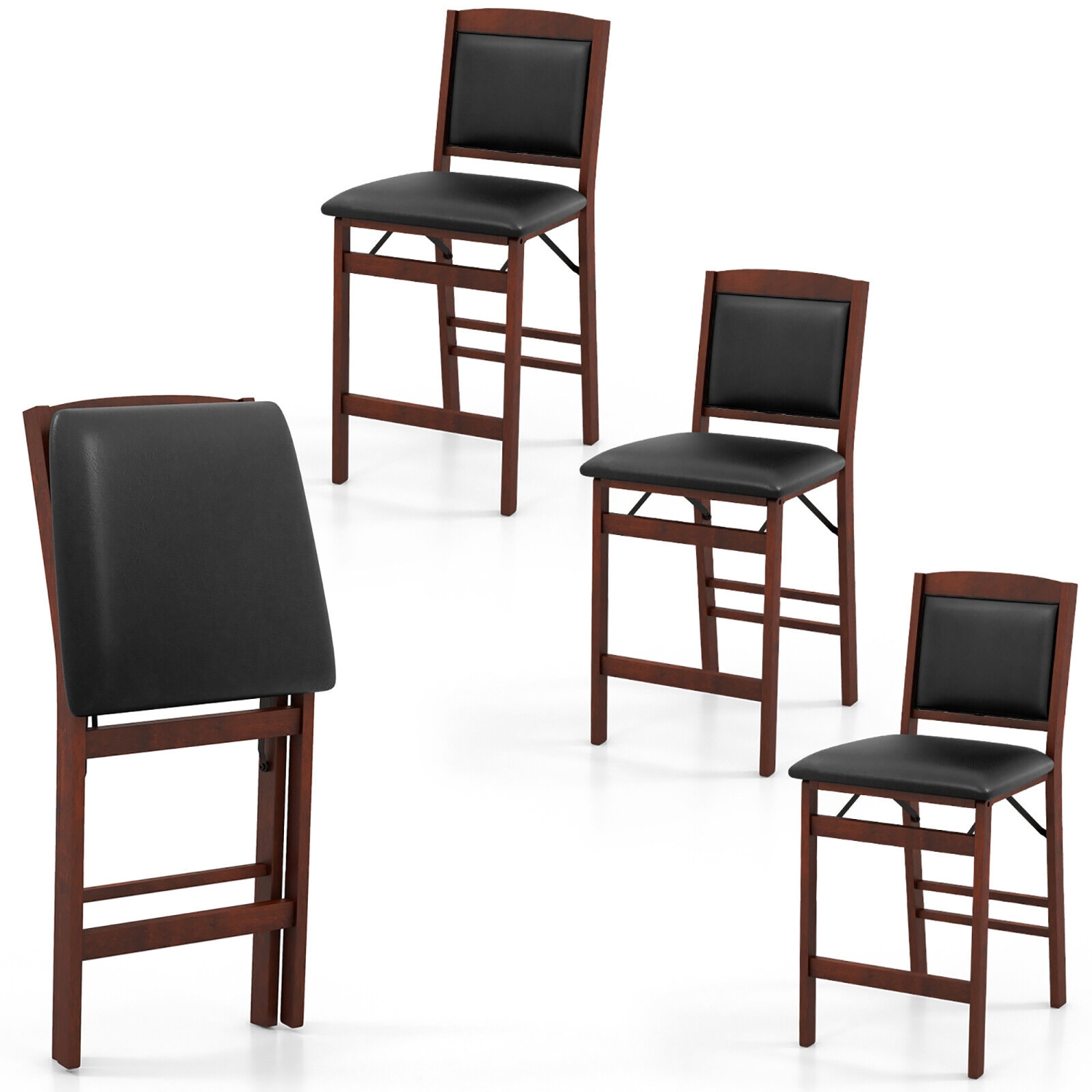 Gymax Set of 4 Counter Height Chairs w/ Rubber Wood Legs Padded Seat & Backrest
