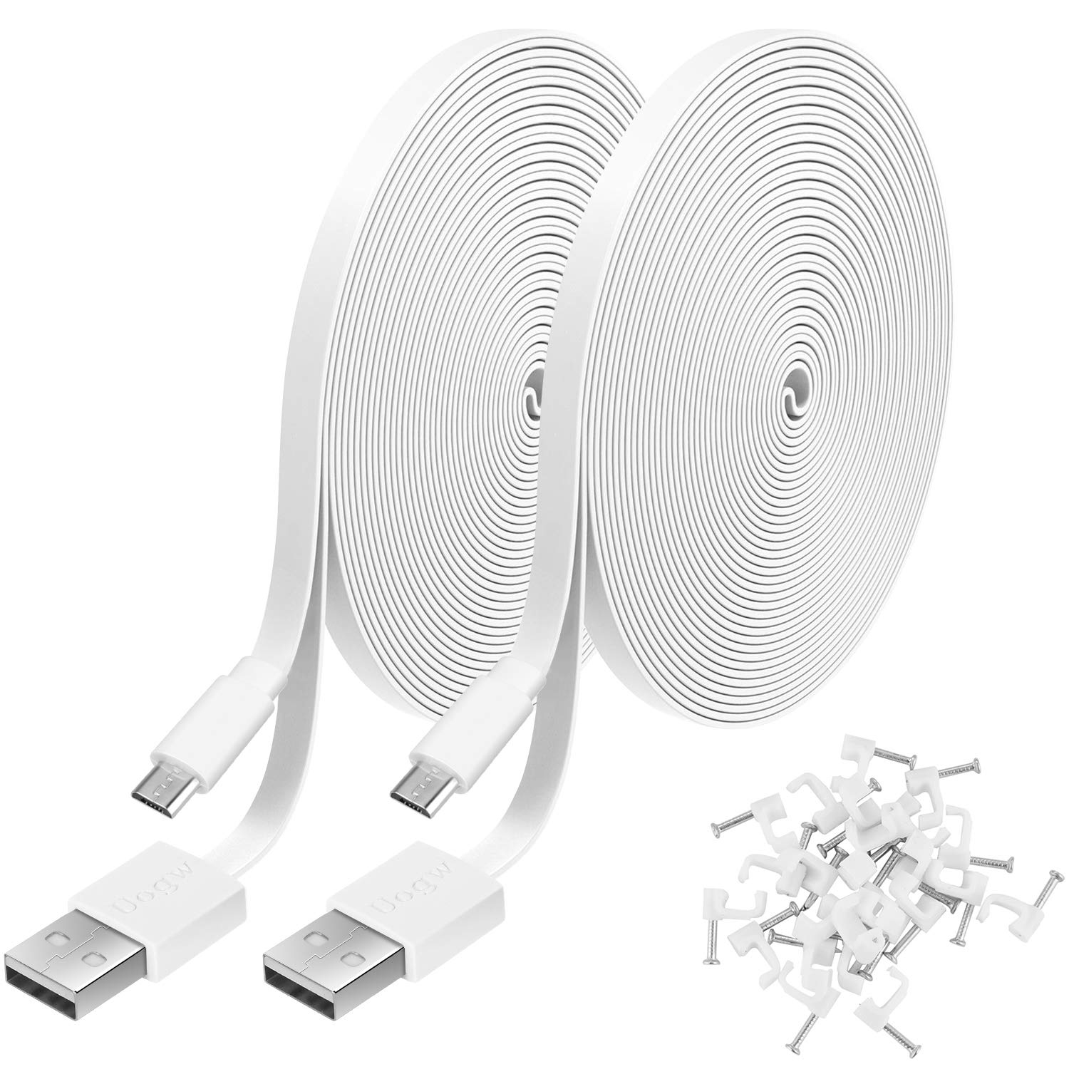 2-Pack 20FT Power Extension Cable: Compatible with WyzeCam, Wyze Cam Pan, NestCam Indoor, Blink, Amazon Cloud Camera. USB to Micro USB for Durable Charging
