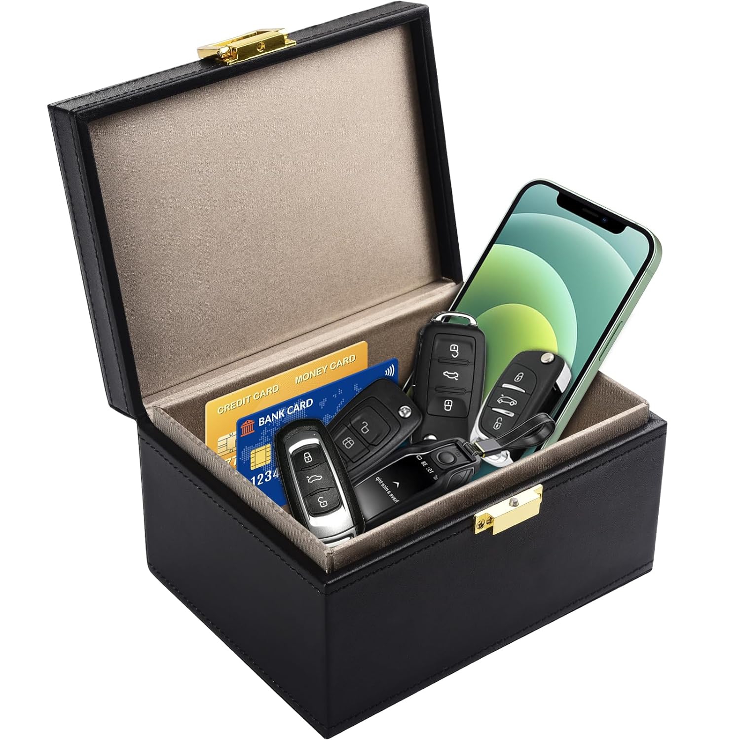 Faraday Box: Large Capacity (8-12 Car Keys) RFID Key Fob Protector Box, Signal Block, Anti-Theft Car Key Holder