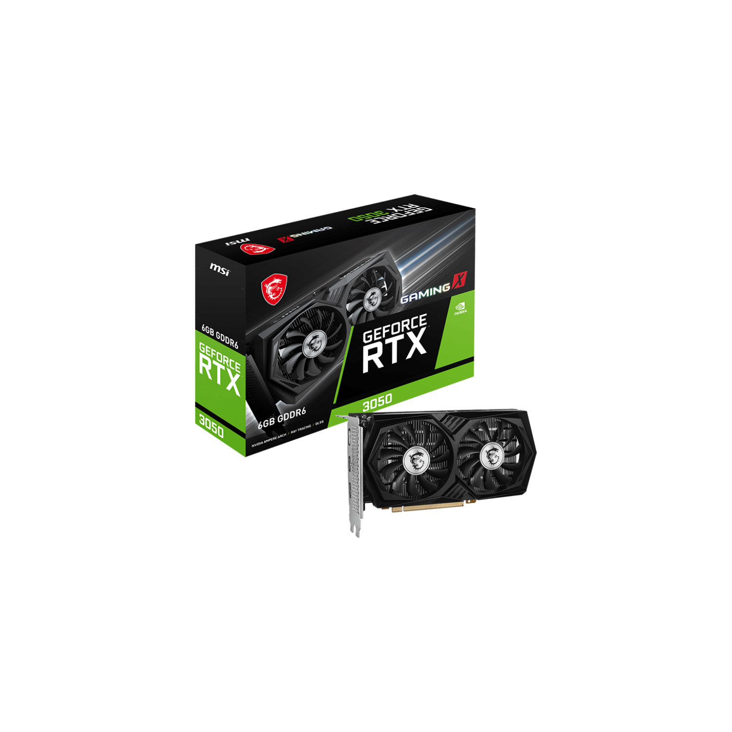 MSI RTX 3050 GAMING X 6G, 6GB GDDR6, 1507 MHz Boost, PCIE 4.0, 96-bit, HDMI x2, Display Port x 3, video card