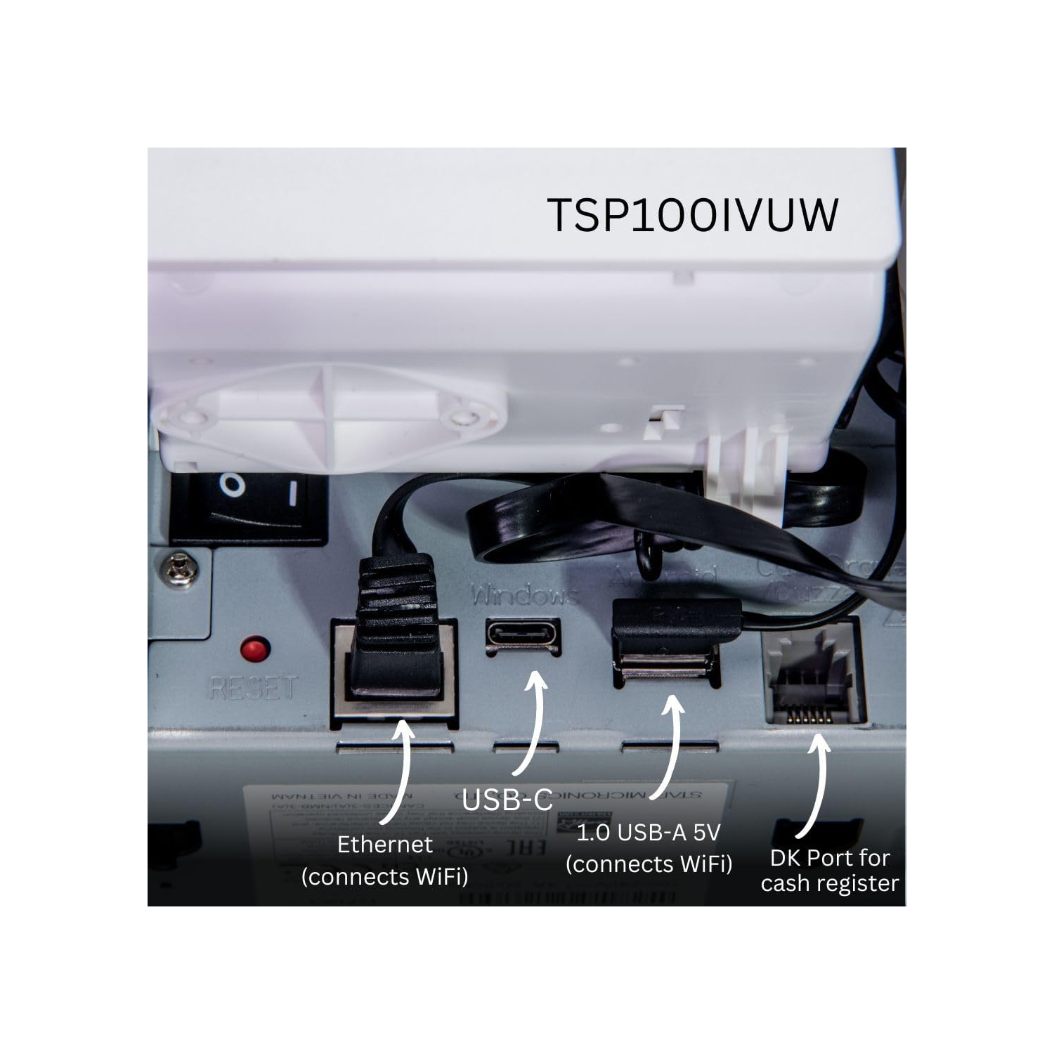 Star Micronics Thermal Receipt Printer TSP143IVUW - TSP100IV Series Cutter, WLAN, USB-C, Ethernet, CLOUDPRNT with Ethernet and USB Cable, Gray