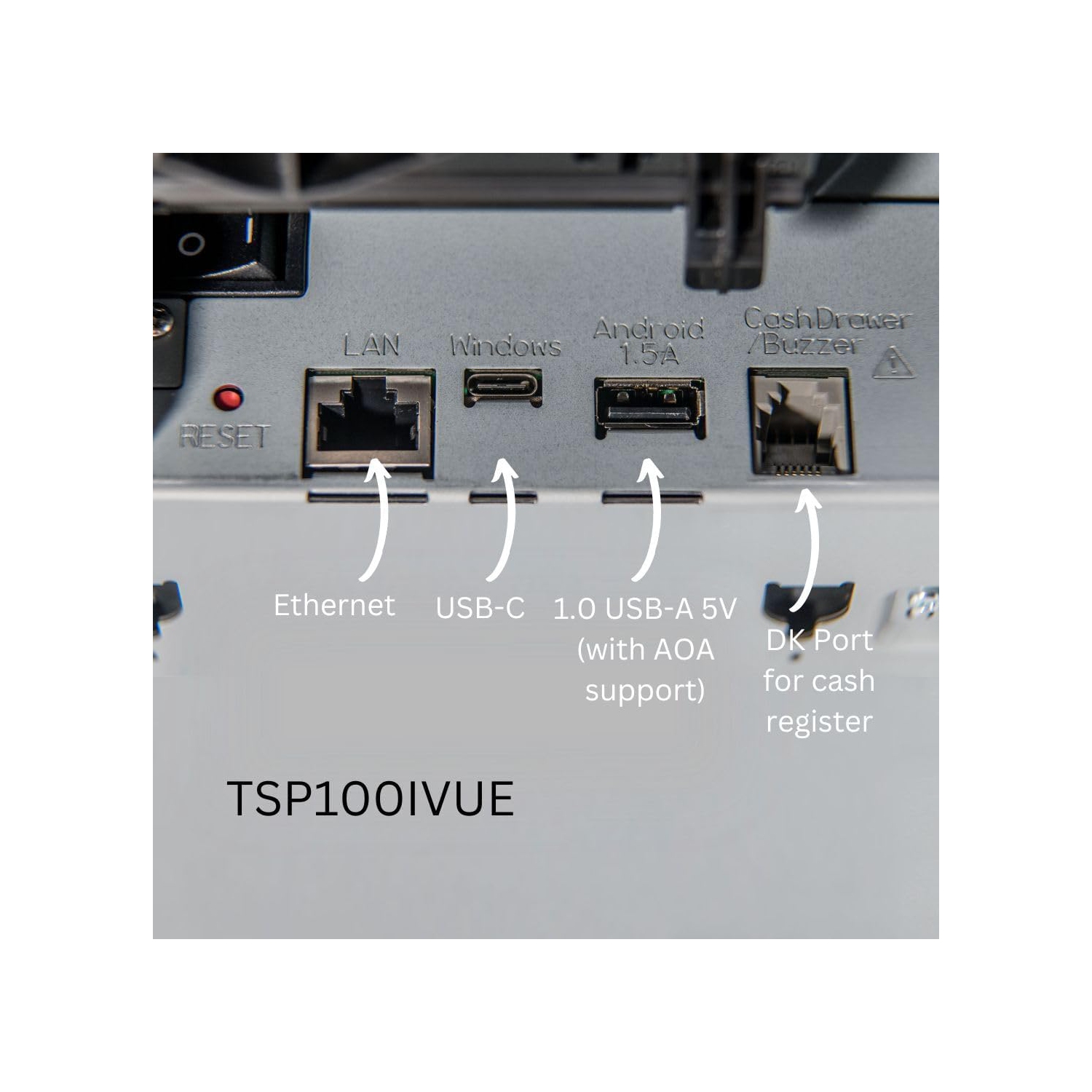 Star Micronics Thermal Receipt Printer TSP143IVUE - TSP100IV Series Cutter, AOA, USB-C, USB-A, Ethernet, CLOUDPRNT with Ethernet and USB Cable, Gray