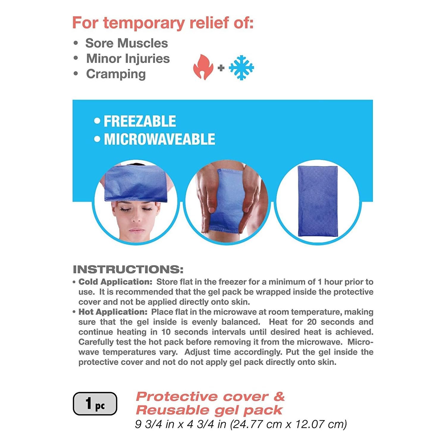 Reusable Hot Cold Compress for Pain Relief - 5" x 10", Soft & Comfortable Ice Pack for Injuries, Recovery, Knee, Shoulder Pain, Sprains, Migraines,