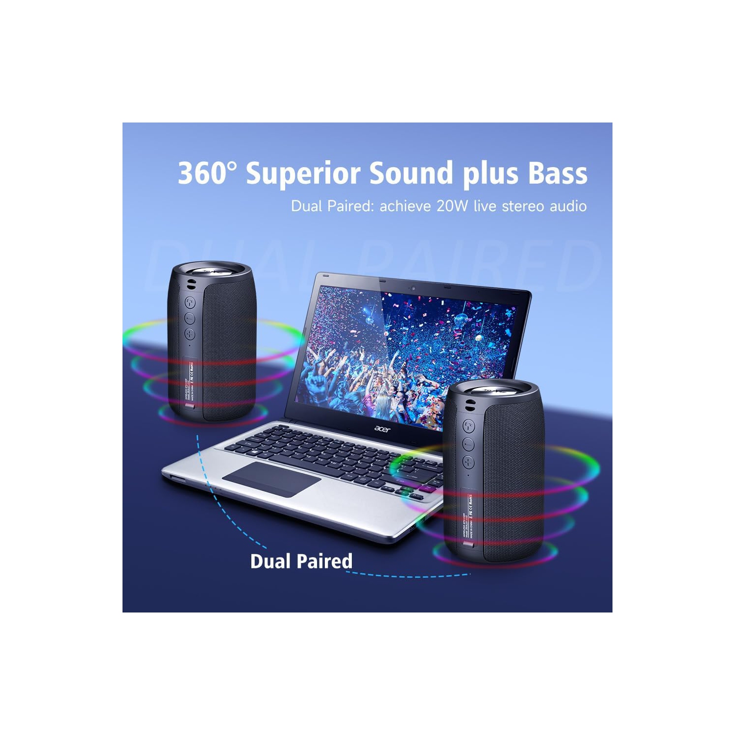 Portable Bluetooth Speaker, Waterproof Speaker, Wireless Speaker IPX5, 12H Playtime, Stereo Pairing, MIC/TF Card/USB/AUX Home/Outdoor/Home Audio Gift