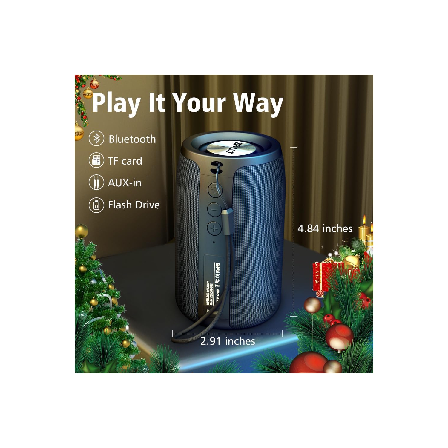 Portable Bluetooth Speaker, Waterproof Speaker, Wireless Speaker IPX5, 12H Playtime, Stereo Pairing, MIC/TF Card/USB/AUX Home/Outdoor/Home Audio Gift
