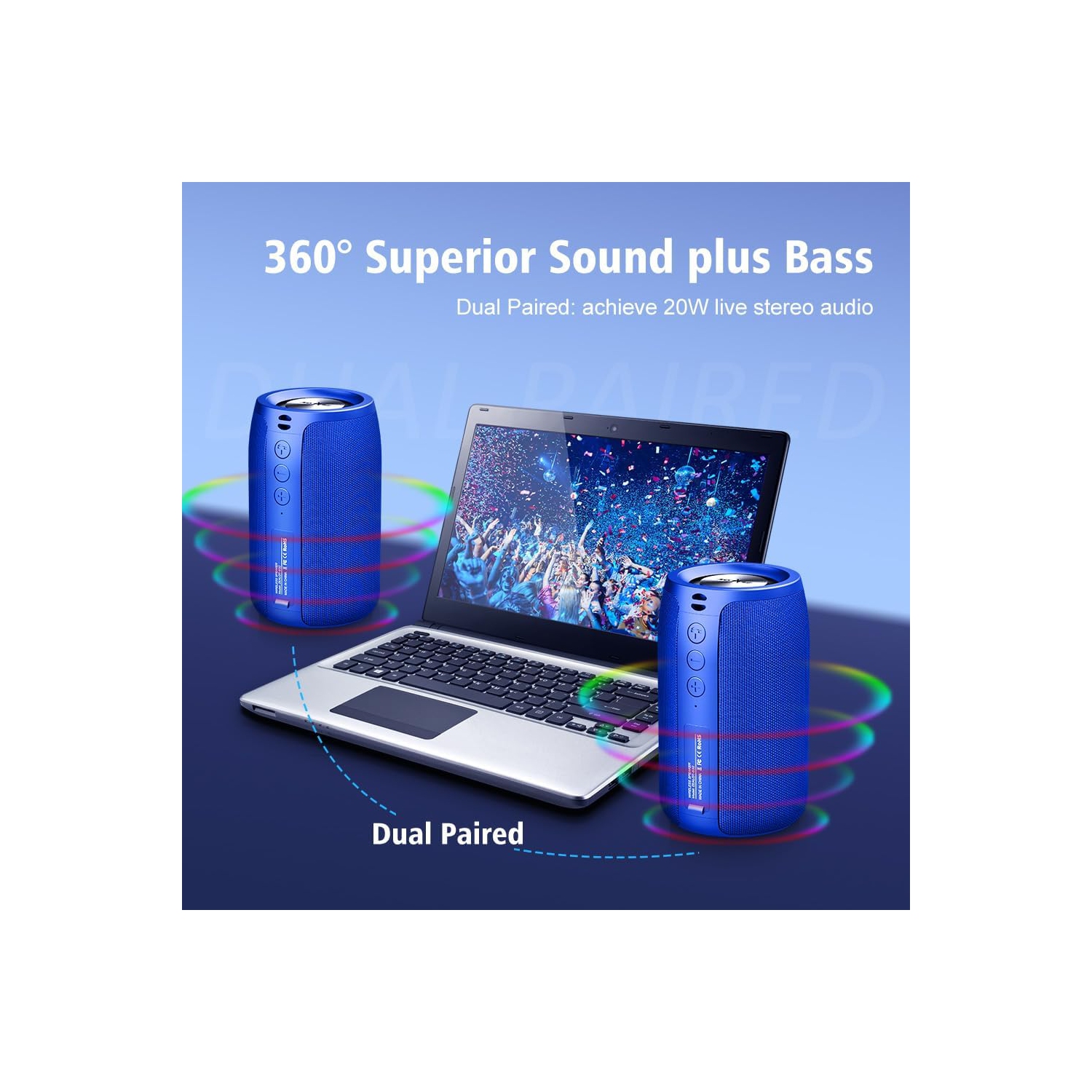 Portable Bluetooth Speaker, Waterproof Speaker, Wireless Speaker IPX5, 12H Playtime, Stereo Pairing, MIC/TF Card/USB/AUX Home/Outdoor/Home Audio Gift