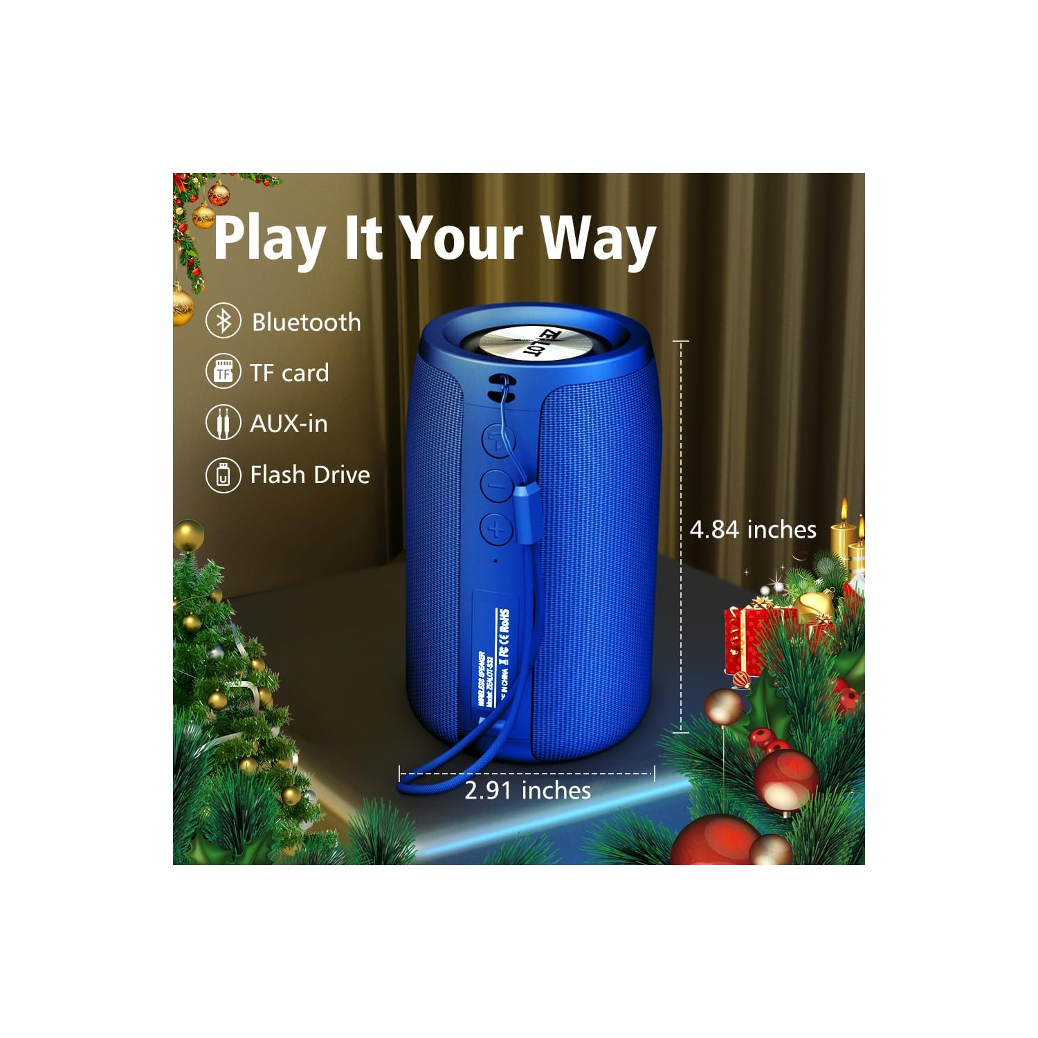 Portable Bluetooth Speaker, Waterproof Speaker, Wireless Speaker IPX5, 12H Playtime, Stereo Pairing, MIC/TF Card/USB/AUX Home/Outdoor/Home Audio Gift