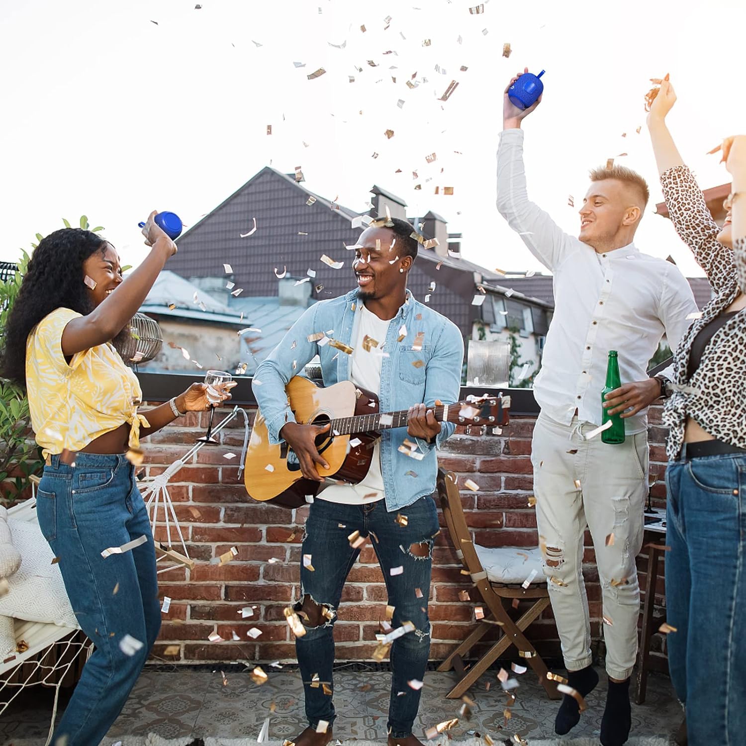 Bluetooth Speaker Wireless Bluetooth 5.0, Mini Portable Speakers 360 HD Surround Sound Stereo IPX7 Waterproof for Inside and Outdoor Speaker Blue